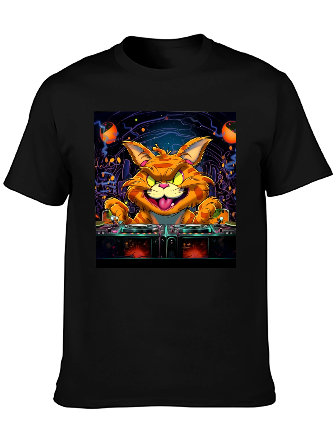 DJ Cat Graphic Tee - Cool Party Shirt