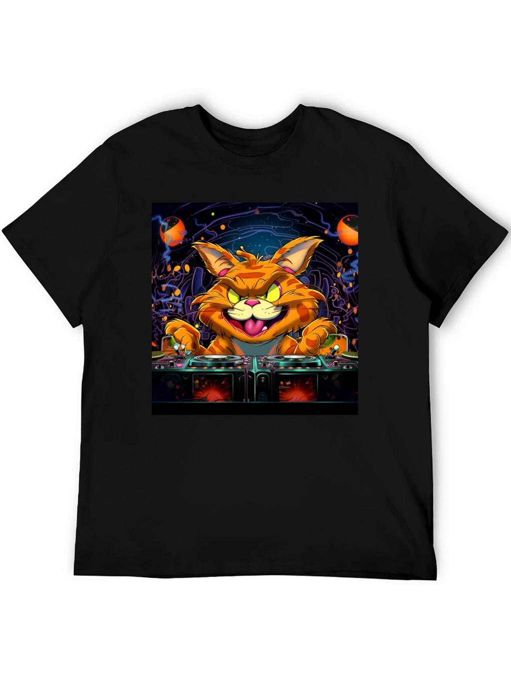 DJ Cat Graphic Tee - Cool Party Shirt