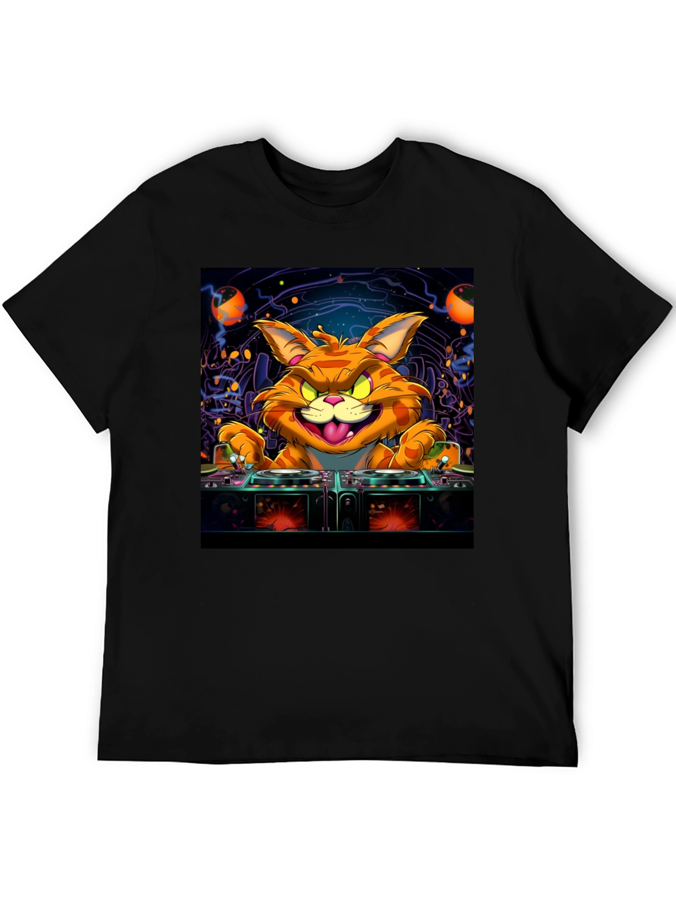 DJ Cat Graphic Tee - Cool Party Shirt