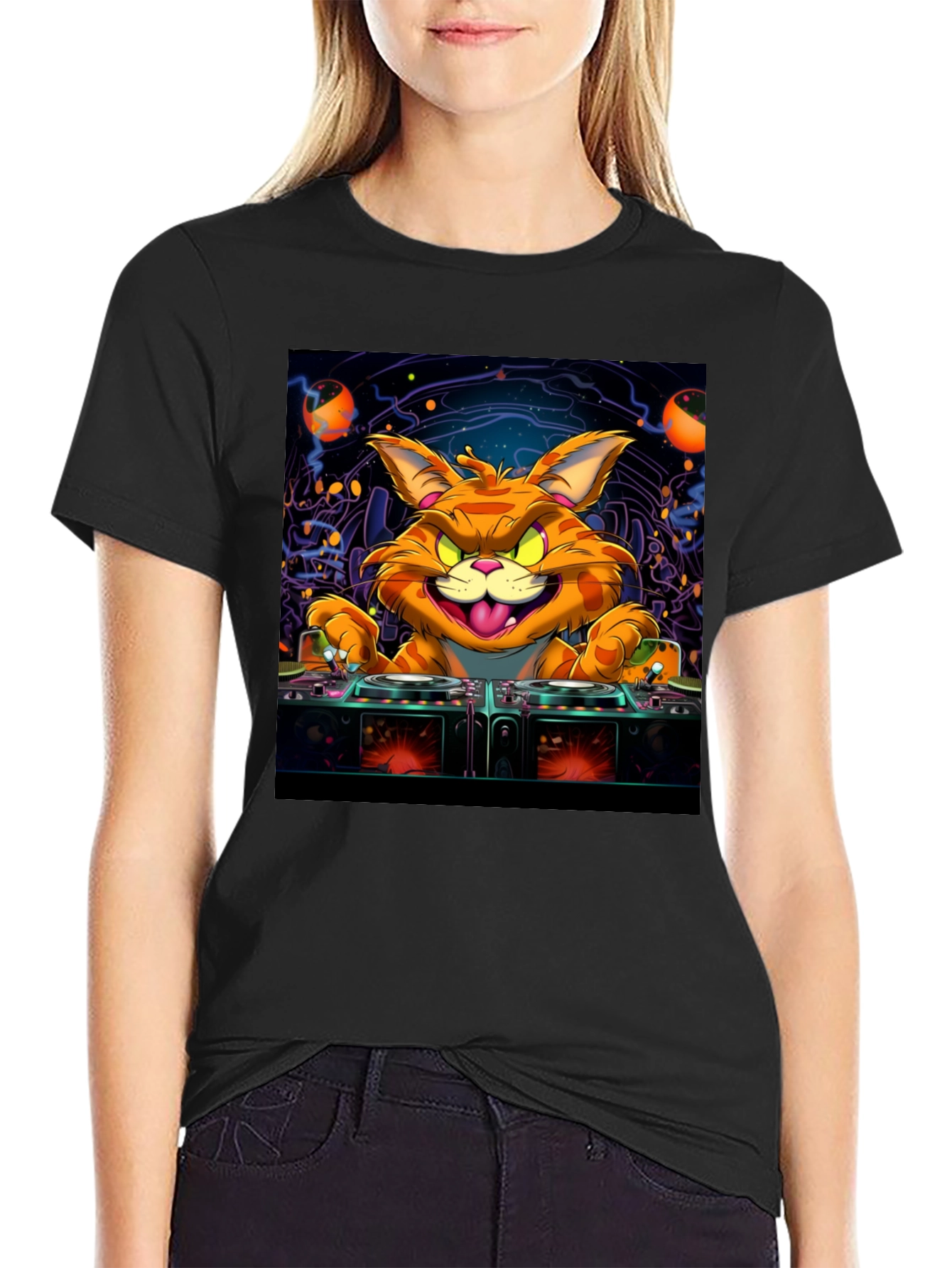 DJ Cat Graphic Tee - Cool Party Shirt