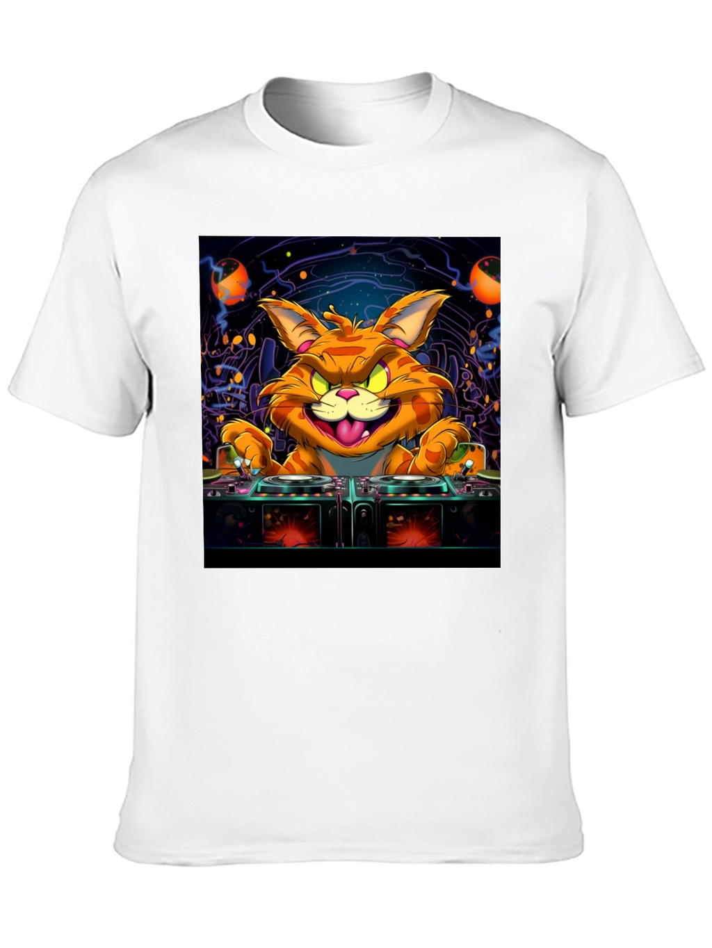DJ Cat Graphic Tee - Cool Party Shirt
