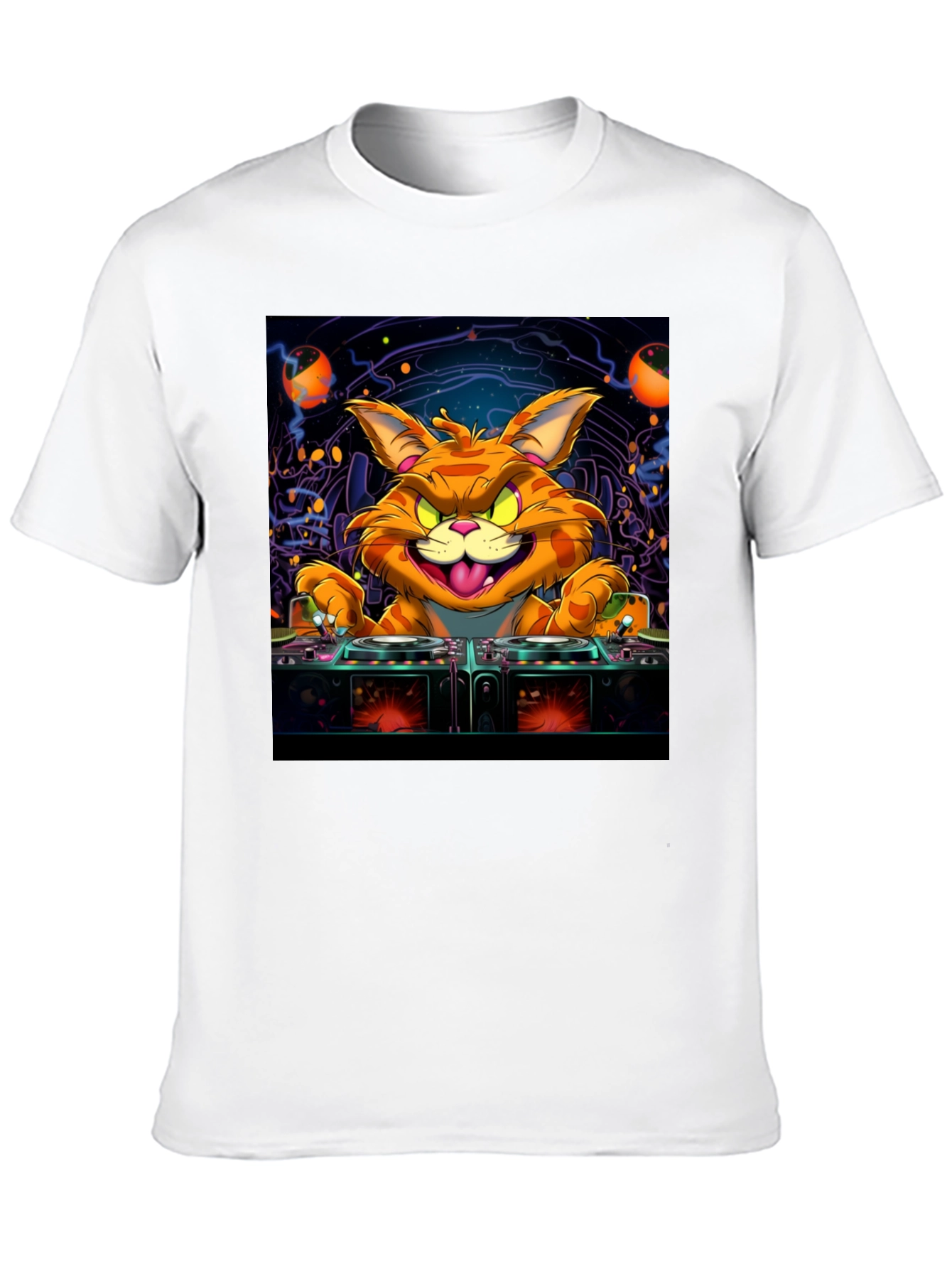 DJ Cat Graphic Tee - Cool Party Shirt