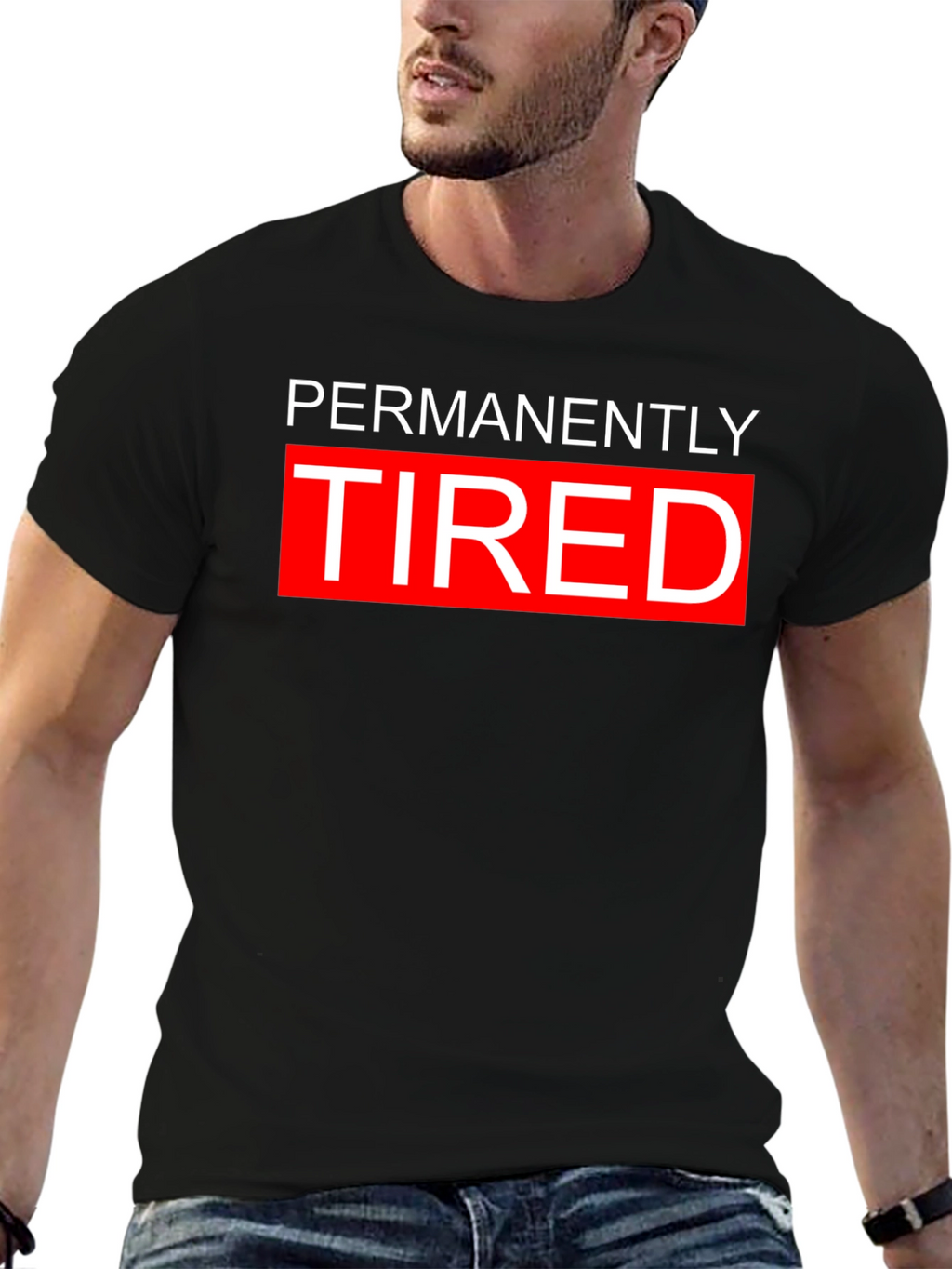 Permanently Tired Graphic Tee - Black Cotton Blend