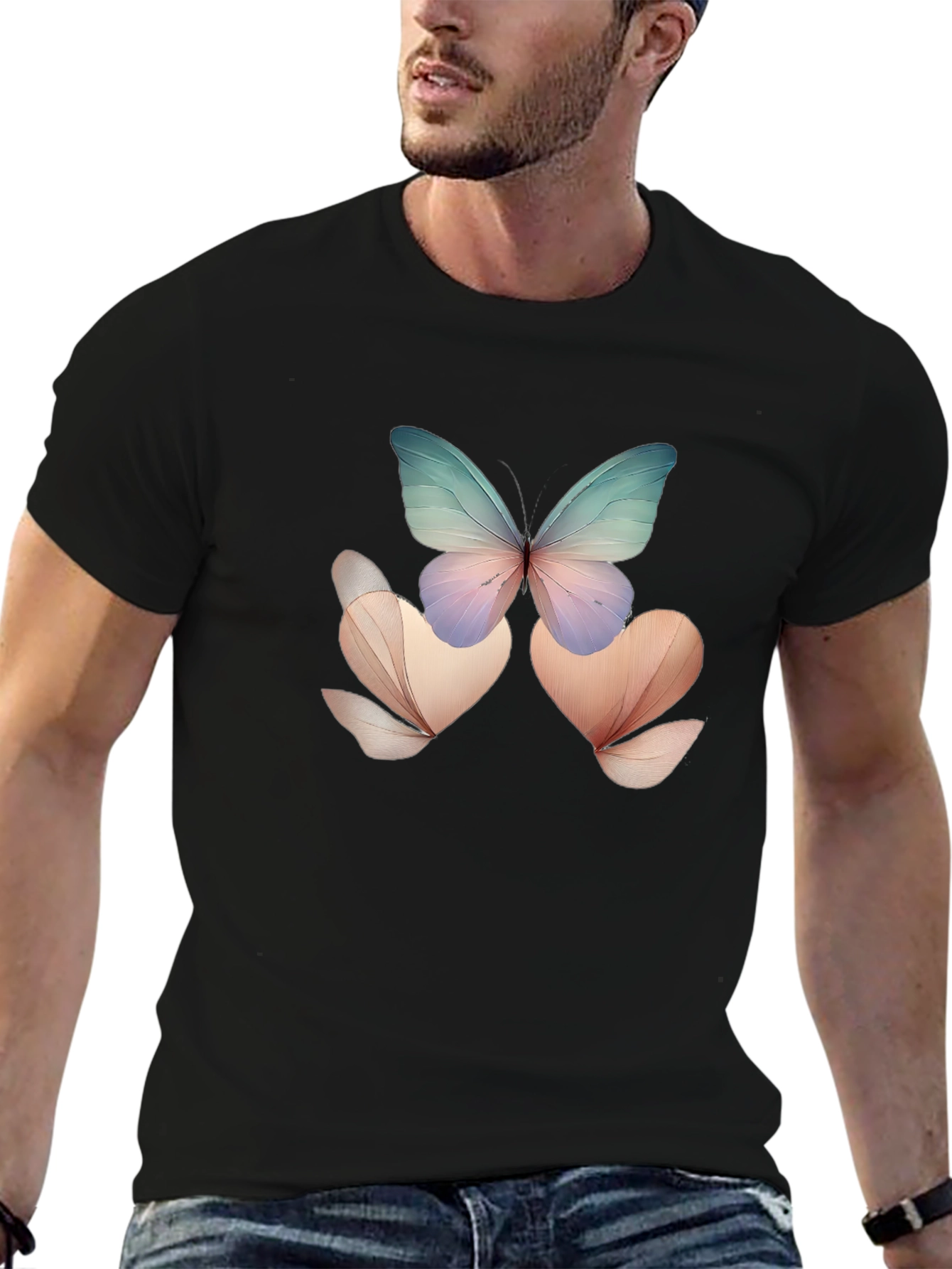 Butterfly Floral Black T-Shirt