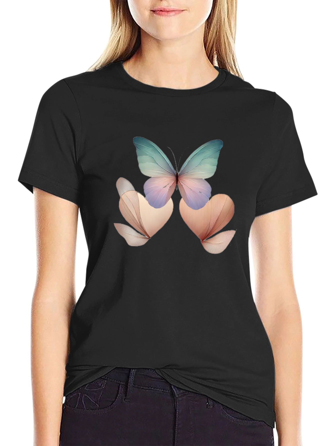 Butterfly Floral Black T-Shirt