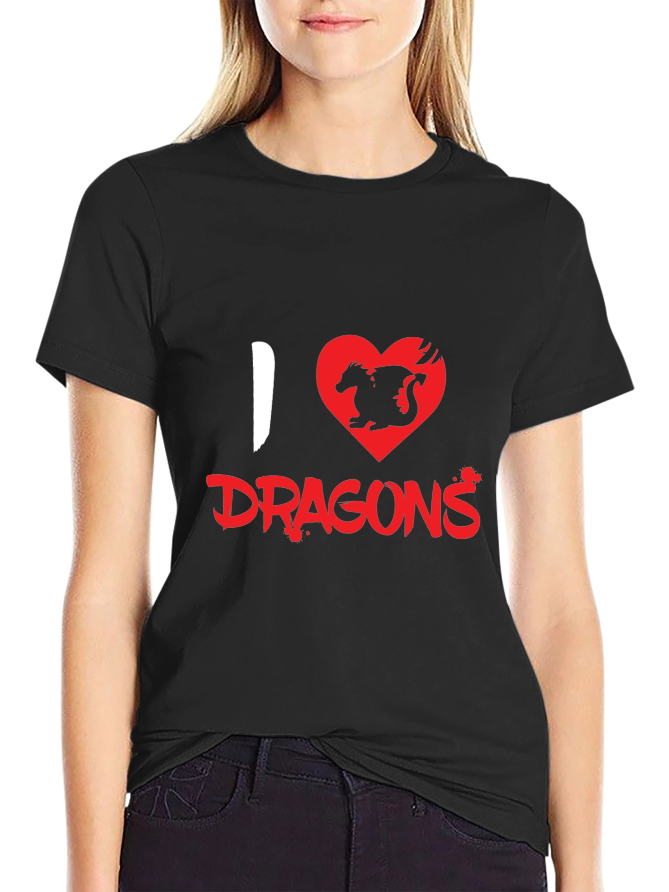 I Heart Dragons Graphic Tee - Black Cotton T-Shirt