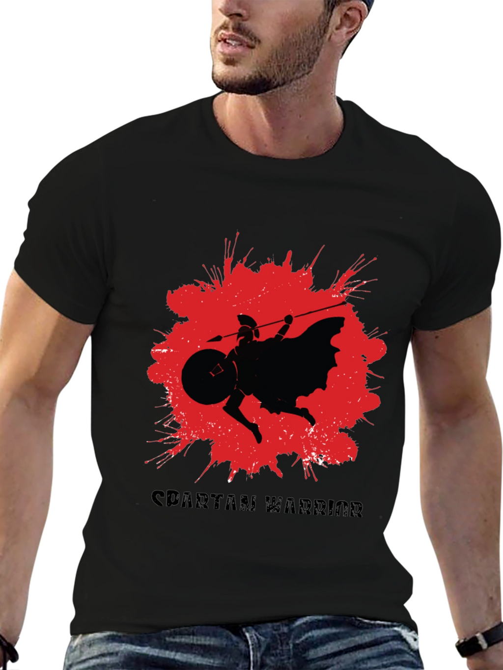 Spartan Warrior Graphic T-Shirt - Black