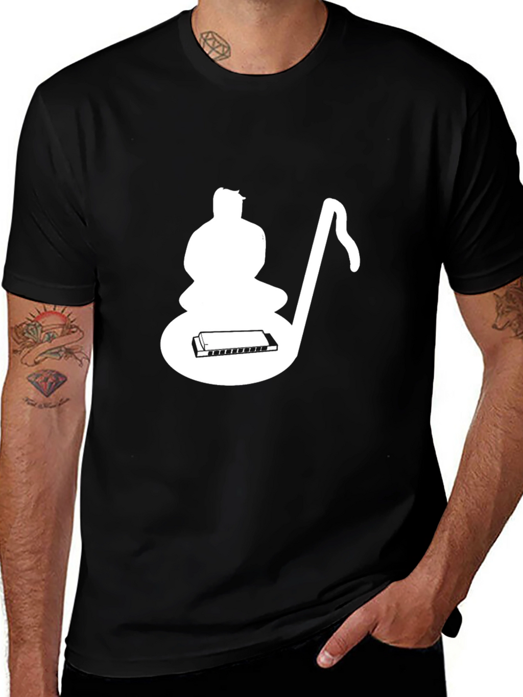 Musical Meditative Mans Black Graphic T-Shirt