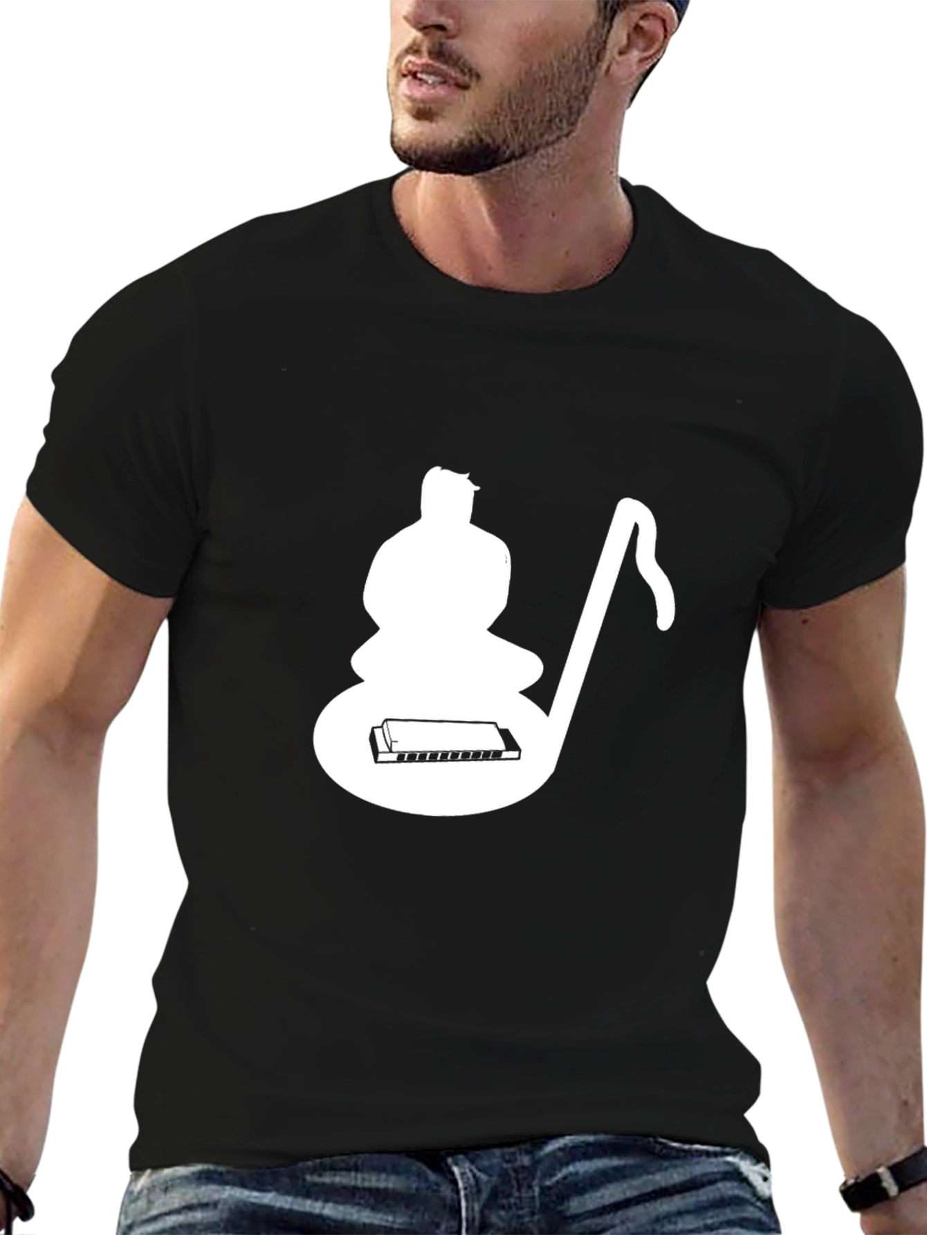 Musical Meditative Mans Black Graphic T-Shirt