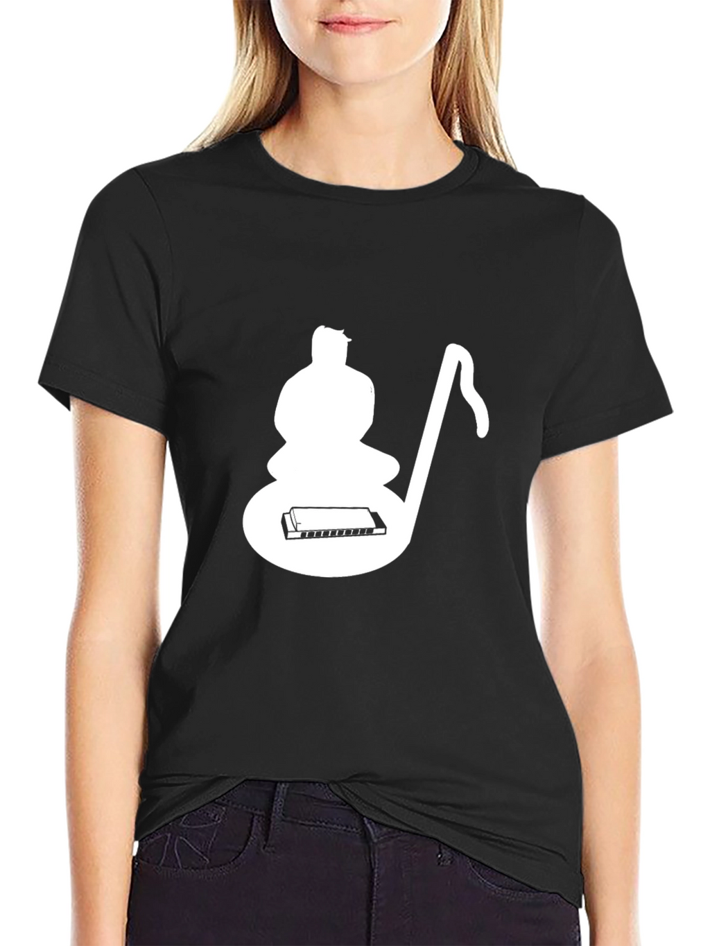Musical Meditative Mans Black Graphic T-Shirt