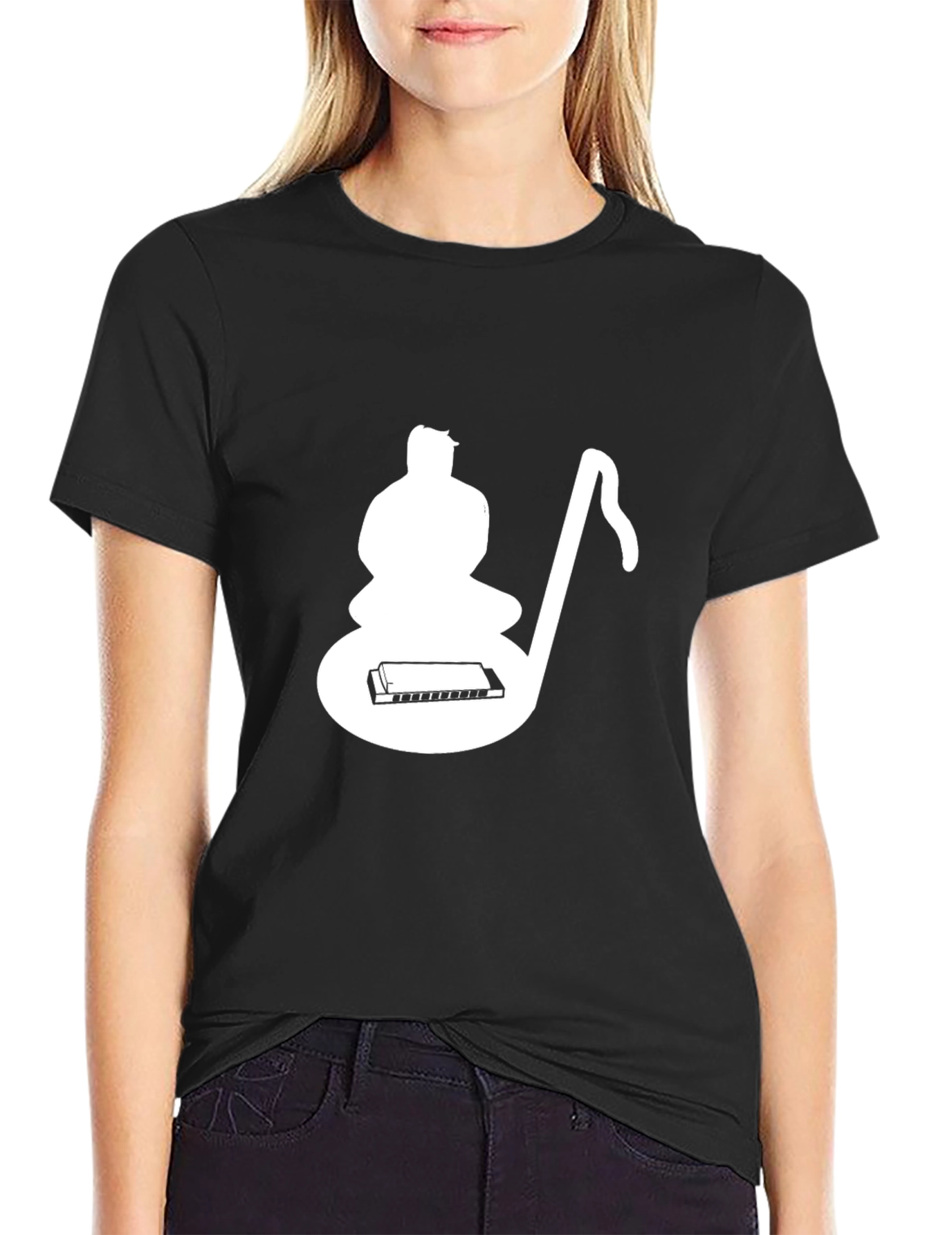 Musical Meditative Mans Black Graphic T-Shirt