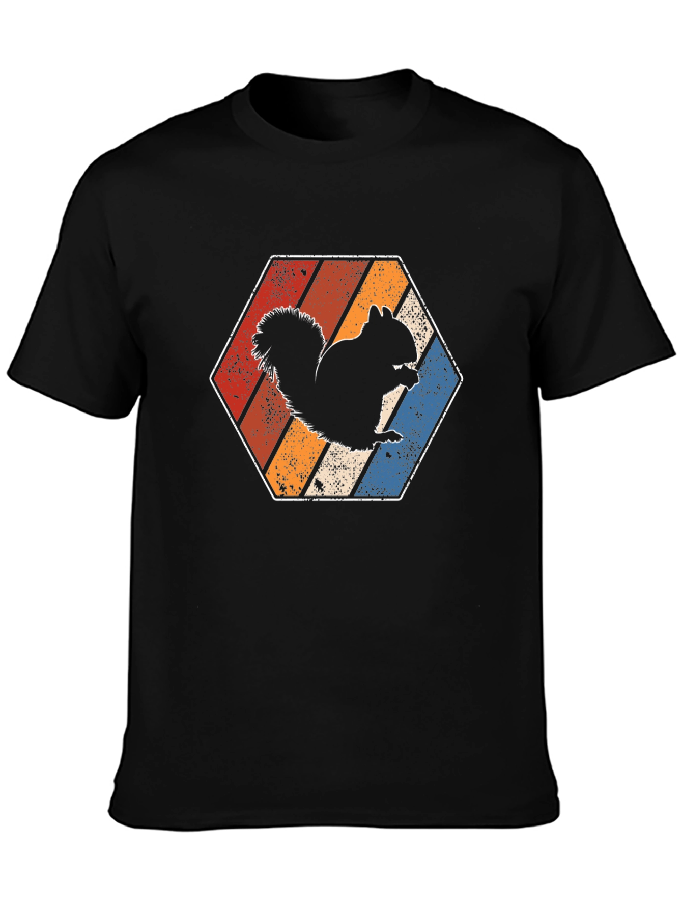 Retro Squirrel Graphic Tee - Vintage Hexagon Design