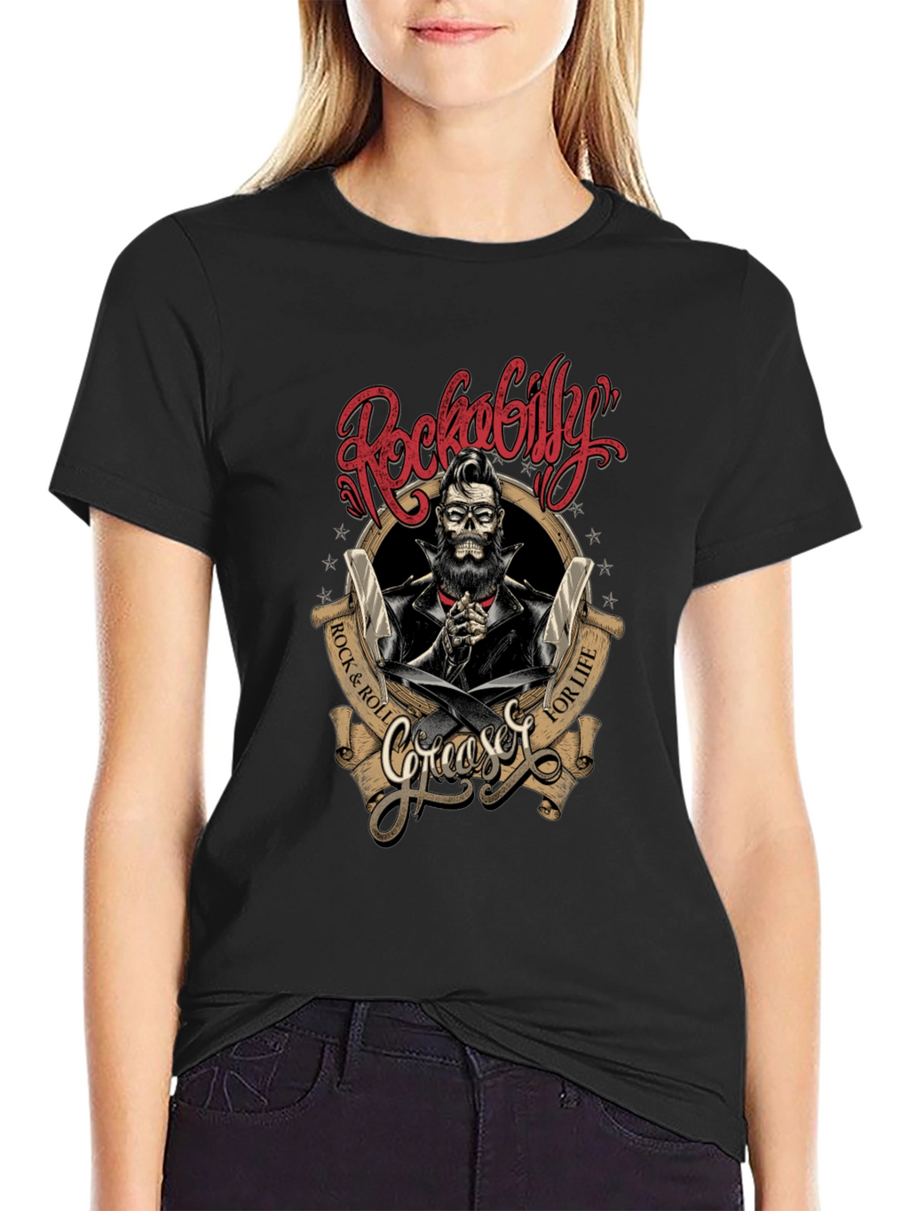 Rockabilly Greaser Skull T-Shirt