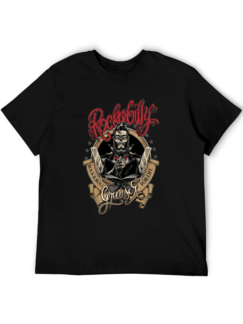 Rockabilly Greaser Skull T-Shirt