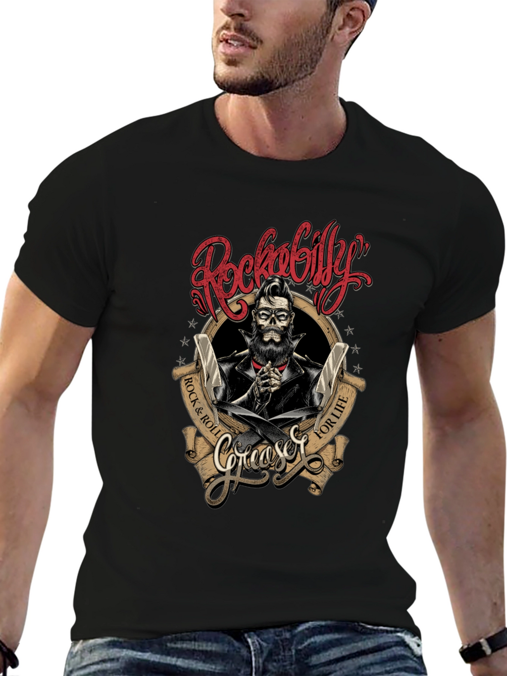 Rockabilly Greaser Skull T-Shirt