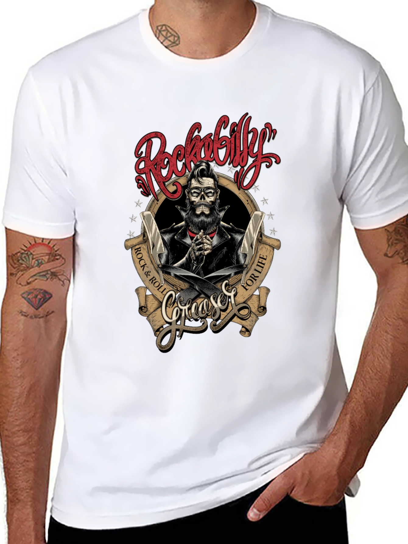 Rockabilly Greaser Skull T-Shirt