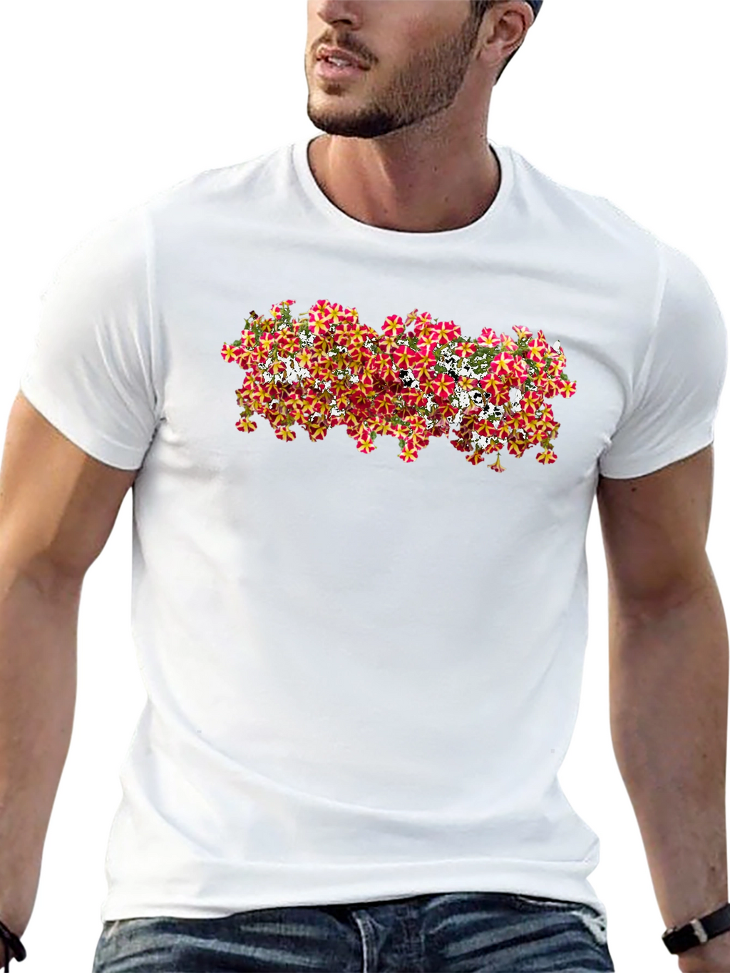 Floral Pattern Black T-Shirt