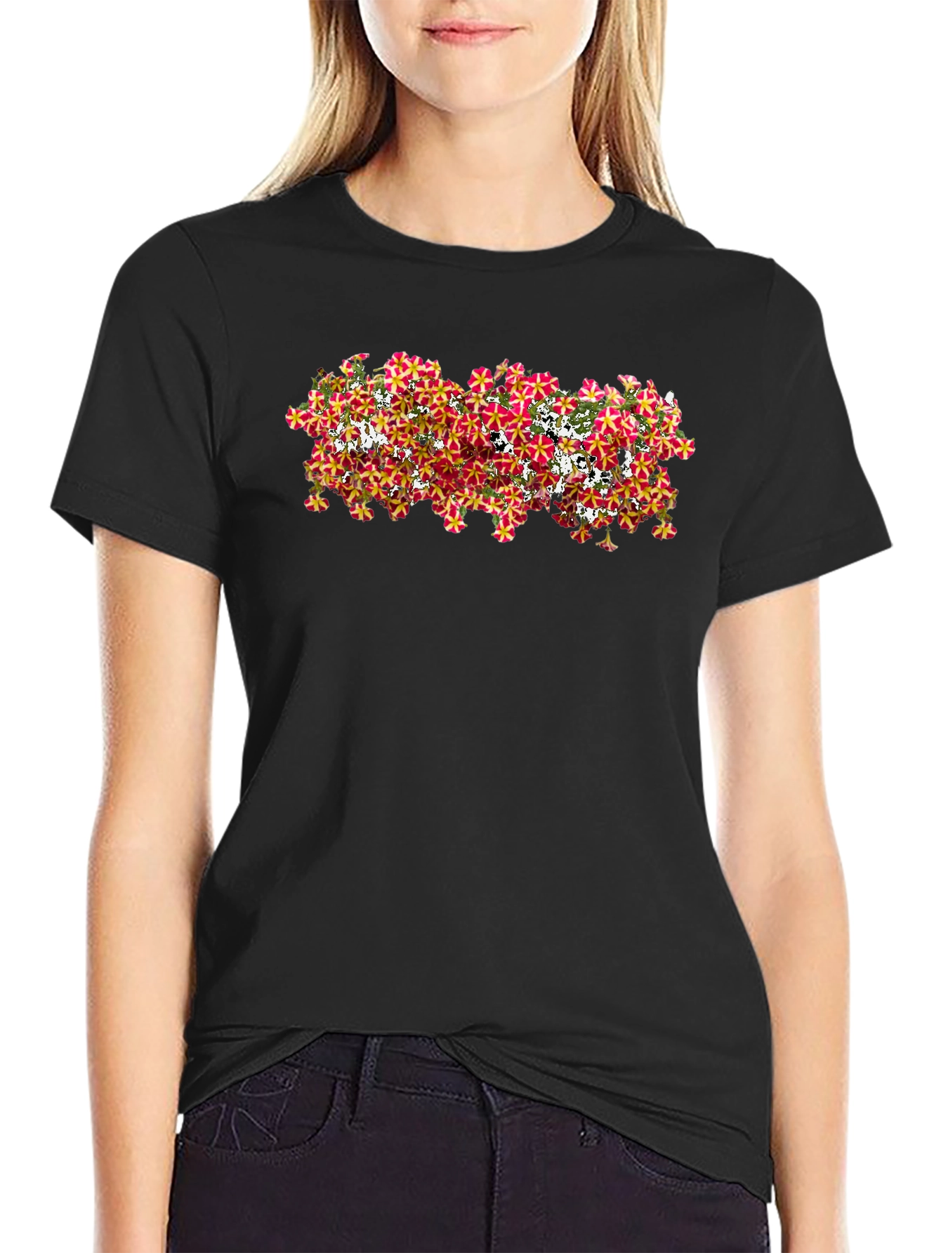 Floral Pattern Black T-Shirt