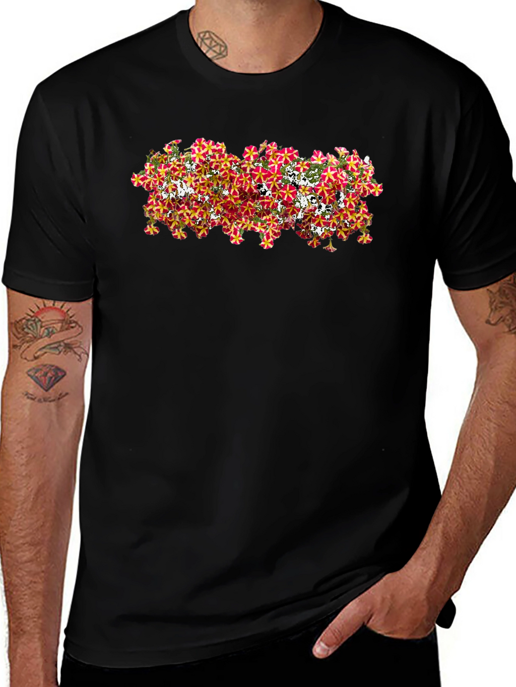 Floral Pattern Black T-Shirt