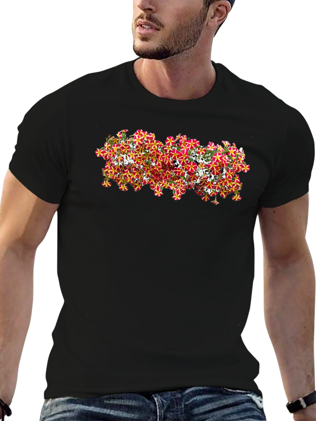 Floral Pattern Black T-Shirt