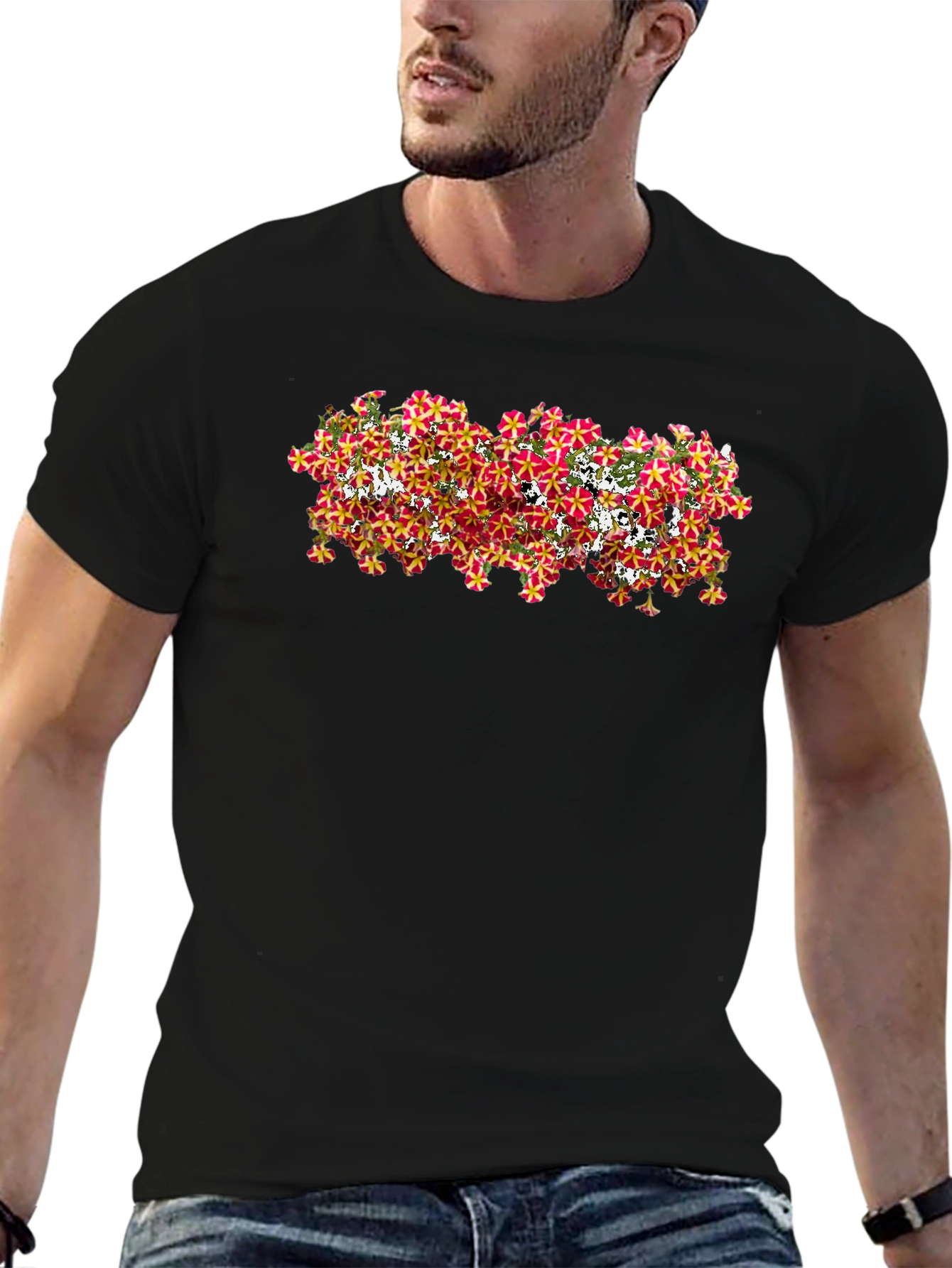 Floral Pattern Black T-Shirt