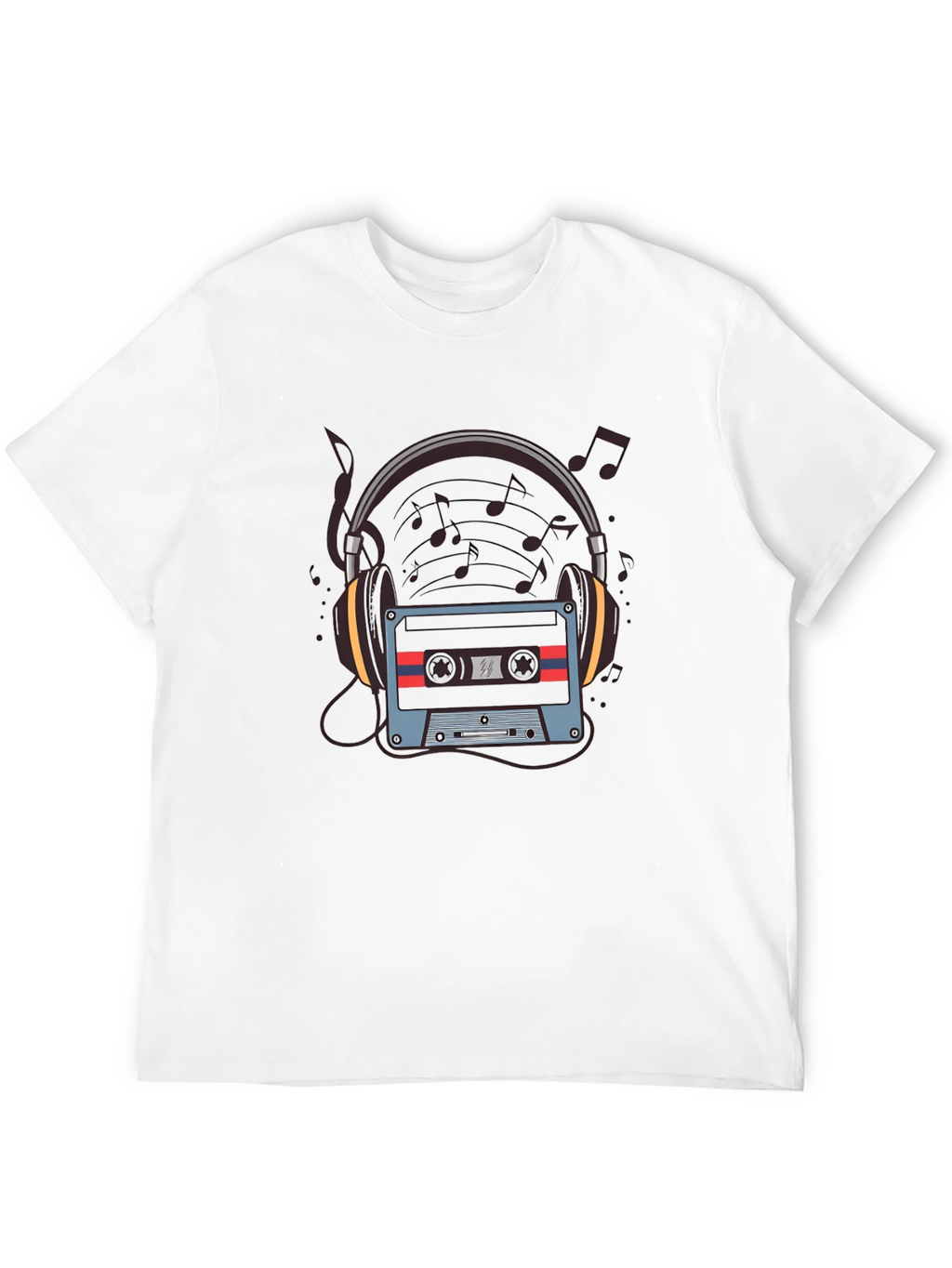 Retro Music T-Shirt - Headphones & Cassette Design
