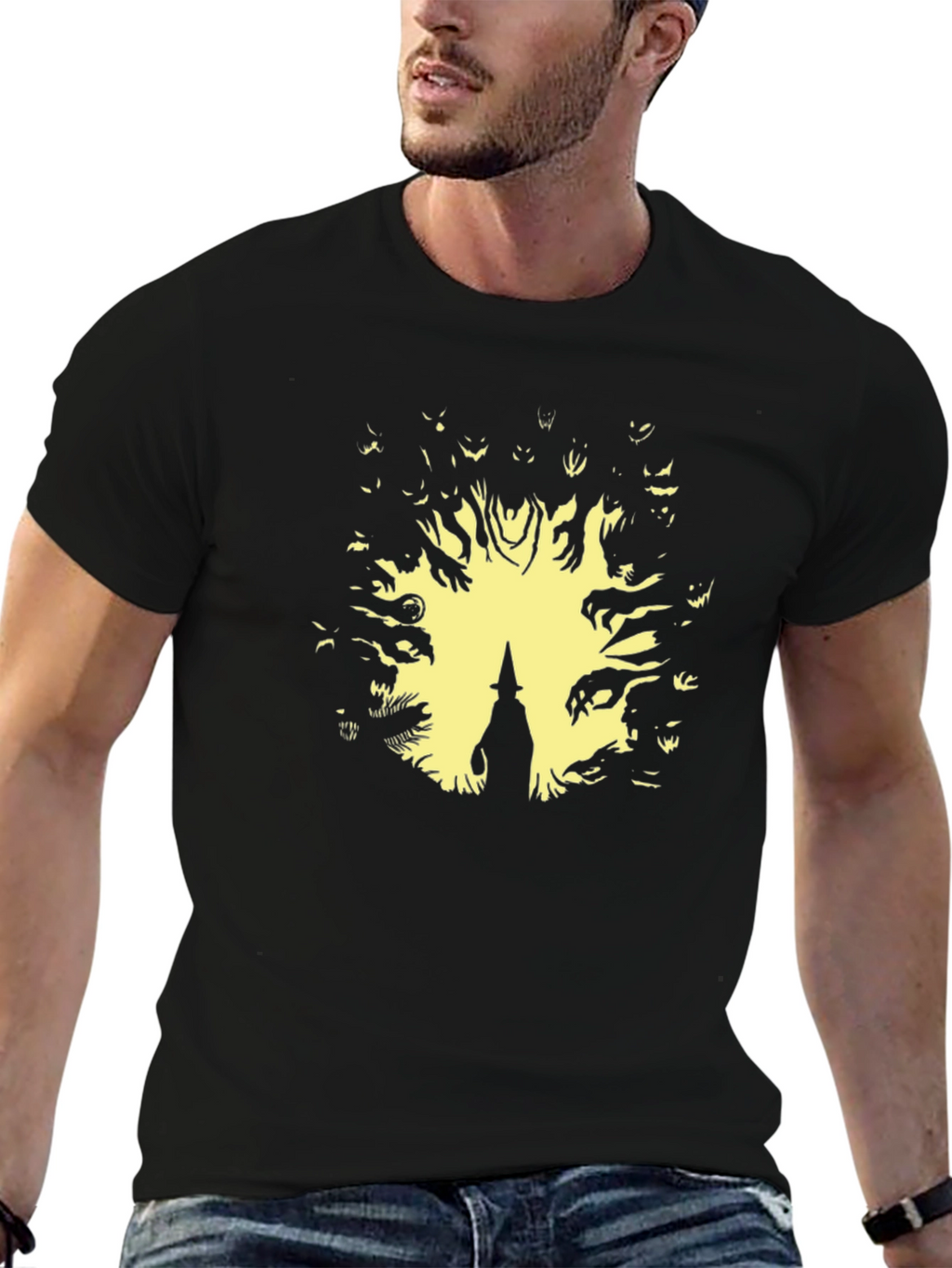 Halloween Witch Graphic Tee - Mens Black T-Shirt