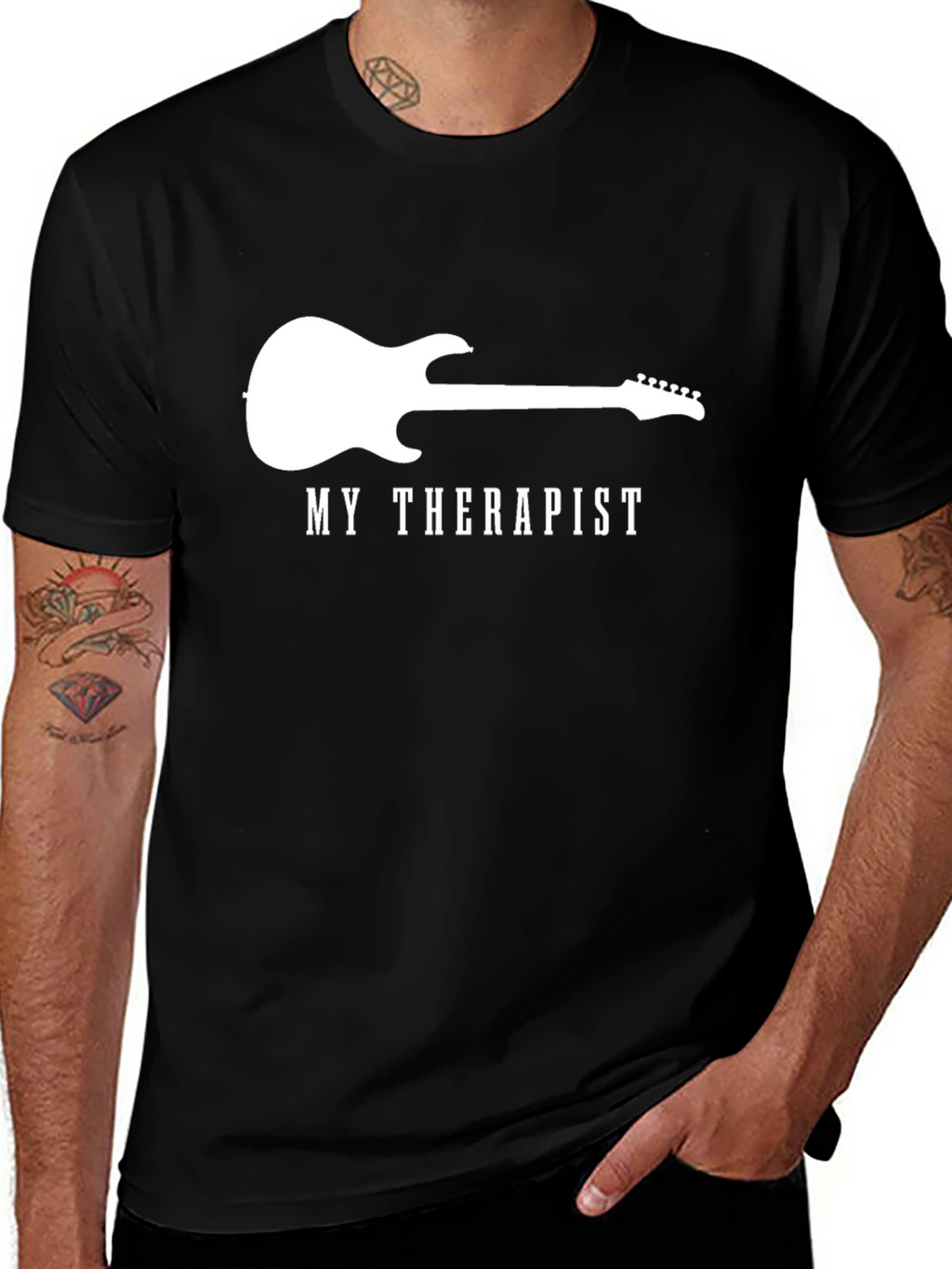 Guitar Therapist Mens Black T-Shirt