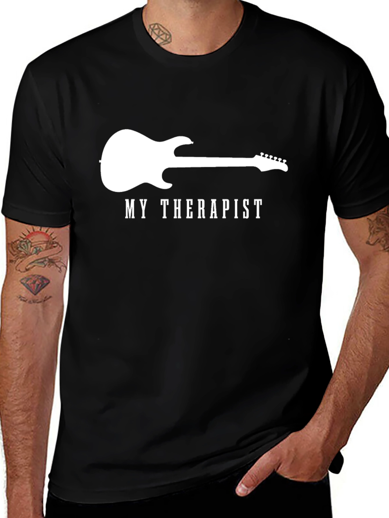 Guitar Therapist Mens Black T-Shirt
