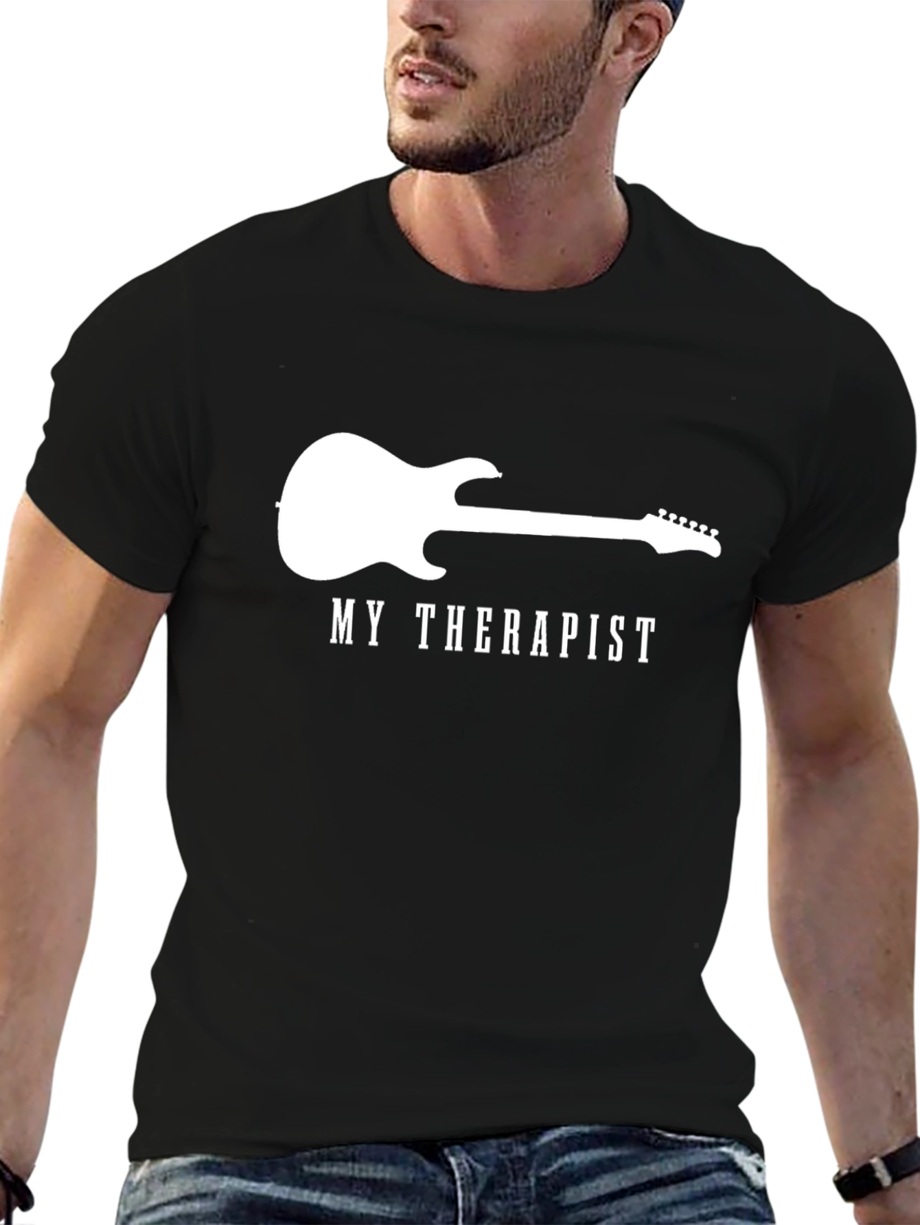 Guitar Therapist Mens Black T-Shirt