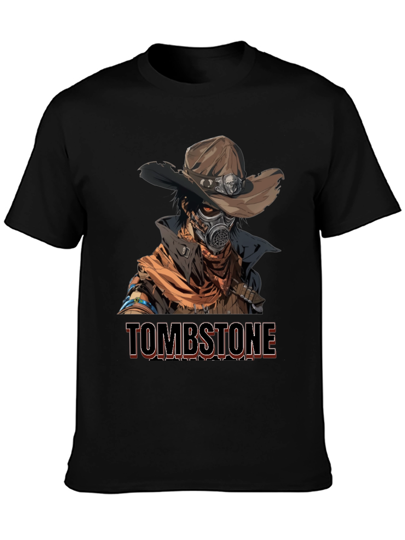 Tombstone Cowboy Gas Mask Graphic T-Shirt