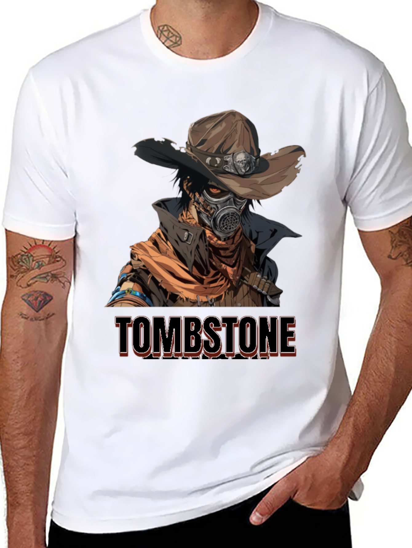 Tombstone Cowboy Gas Mask Graphic T-Shirt