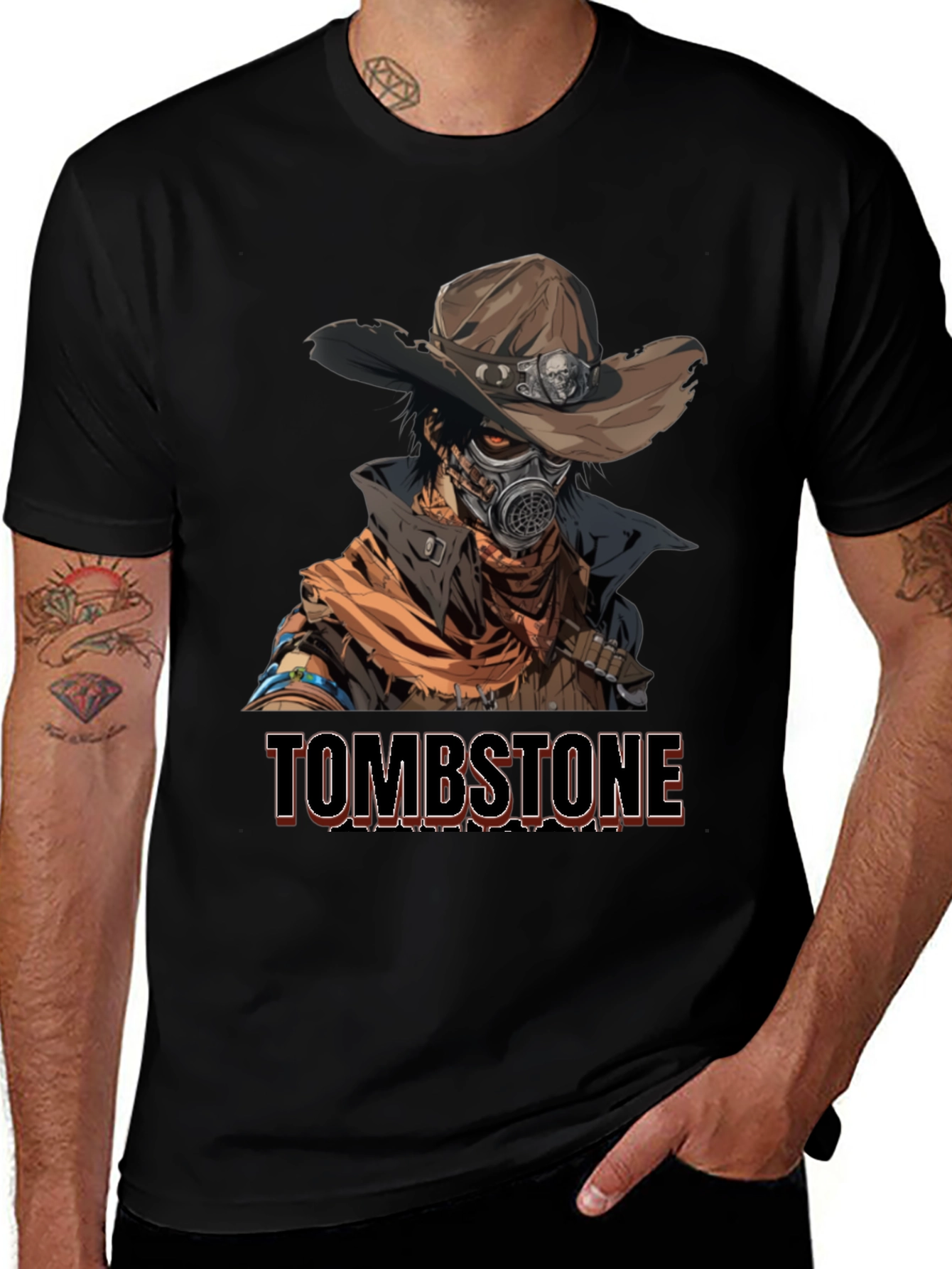 Tombstone Cowboy Gas Mask Graphic T-Shirt