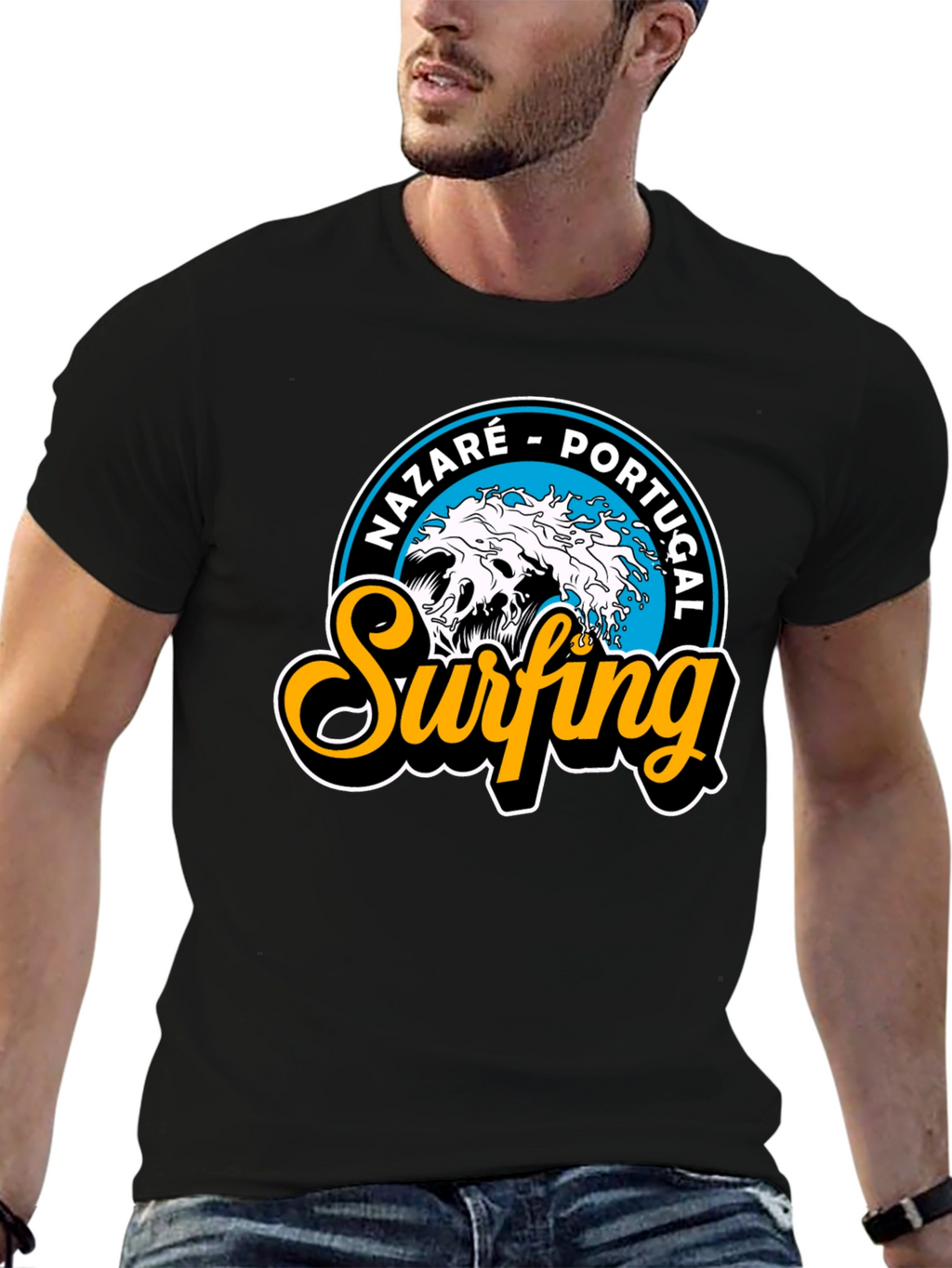 Nazaré Portugal Surfing T-Shirt - Black