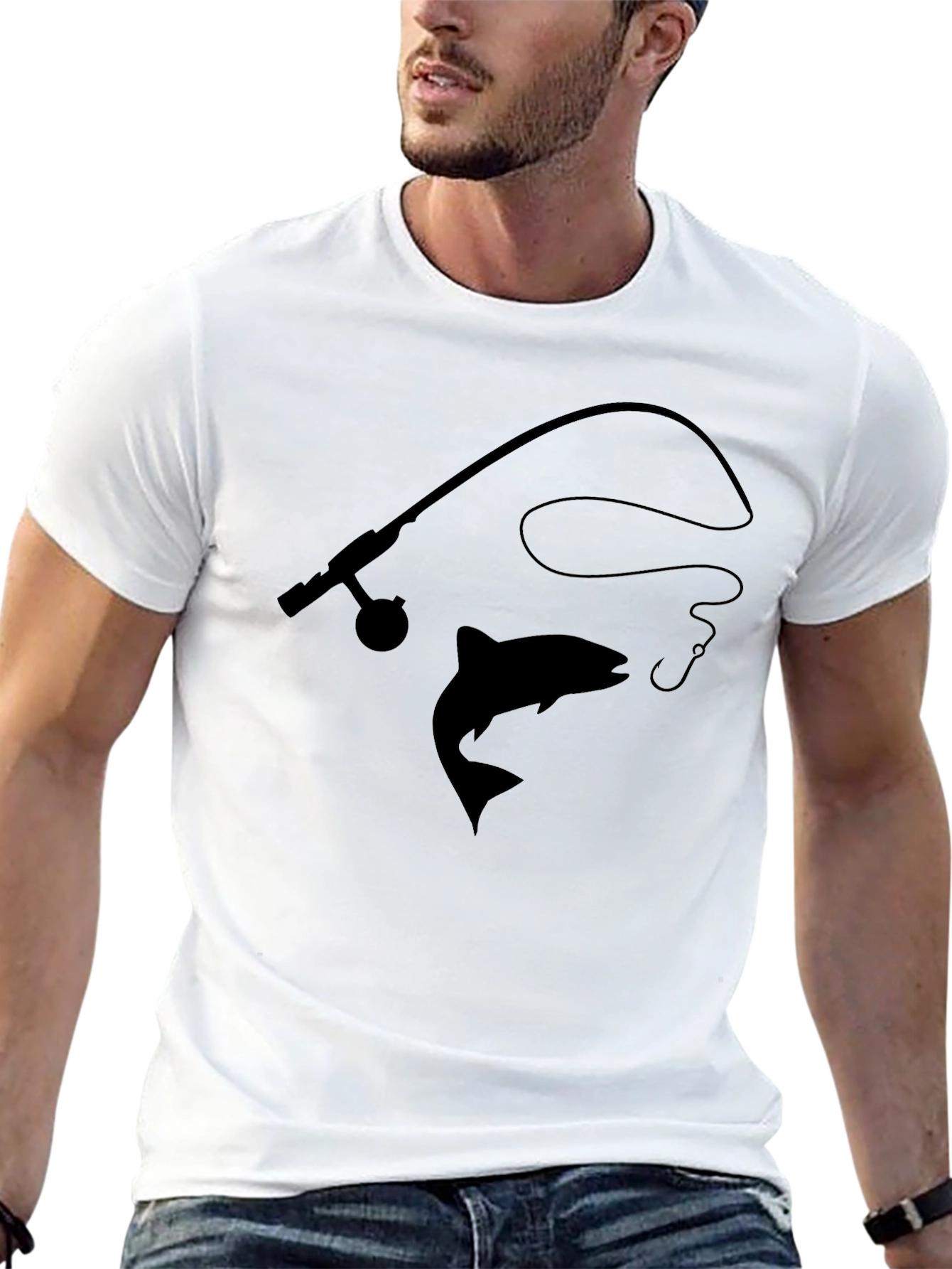 Fishing T-Shirt: Rod Line and Salmon Design