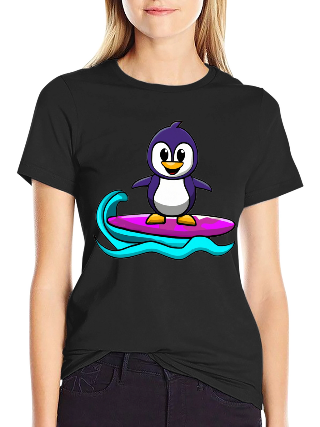 Penguin Surfing Graphic Tee - Black