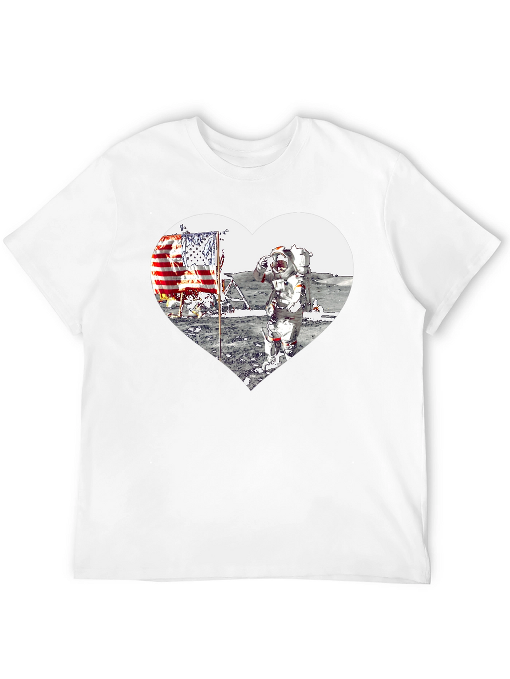 Astronaut Moon Landing Heart Graphic Black T-Shirt