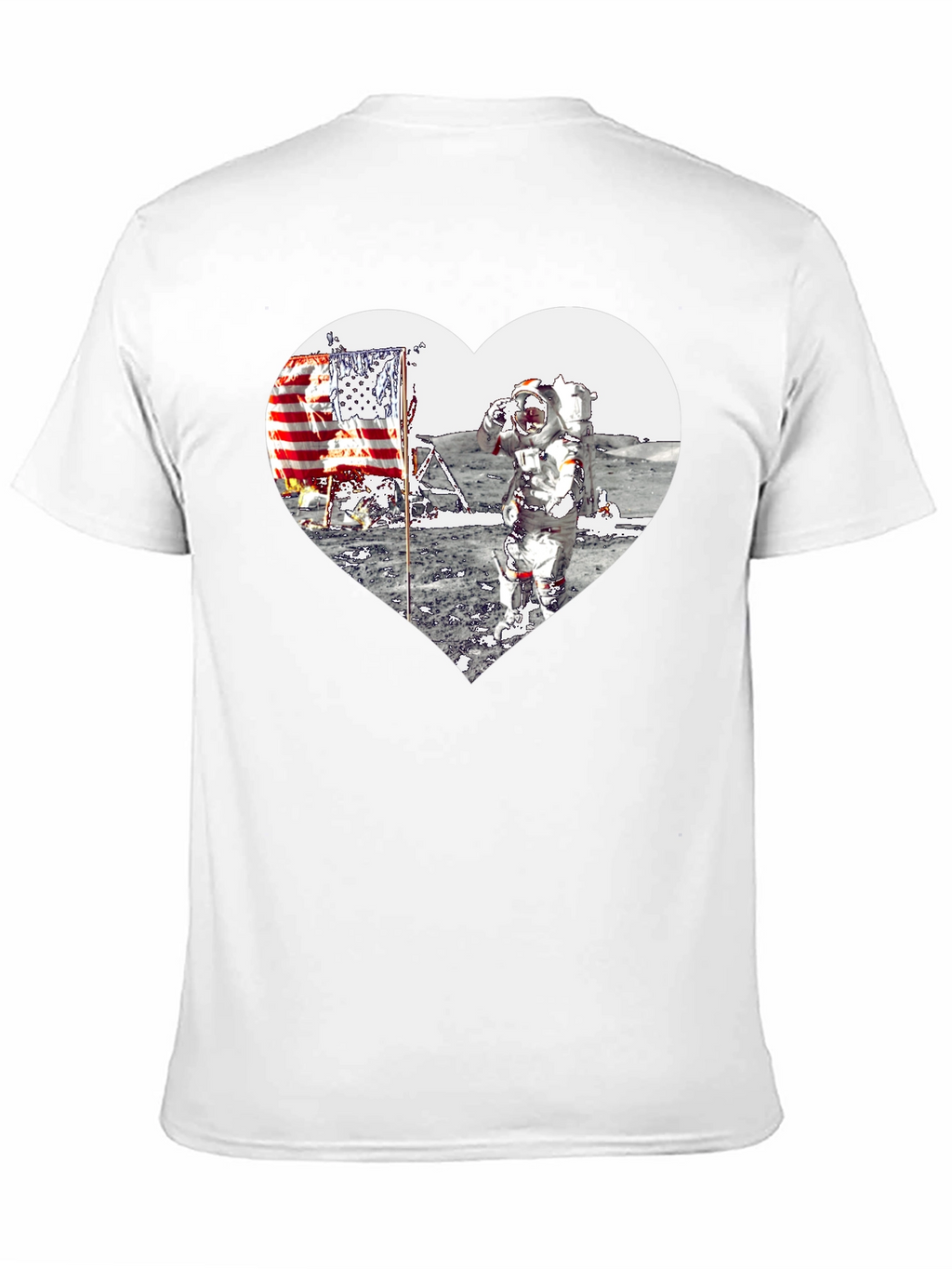 Astronaut Moon Landing Heart Graphic Black T-Shirt