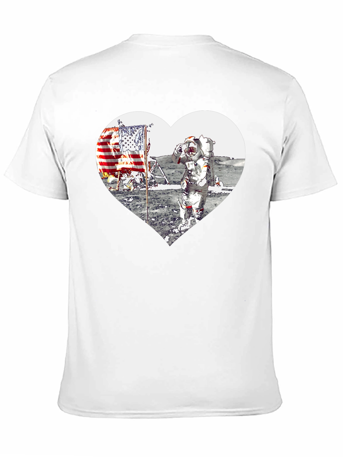 Astronaut Moon Landing Heart Graphic Black T-Shirt