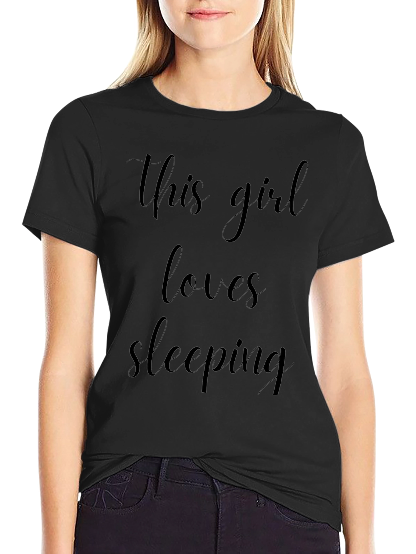 This Girl Loves Sleeping Black Graphic Tee