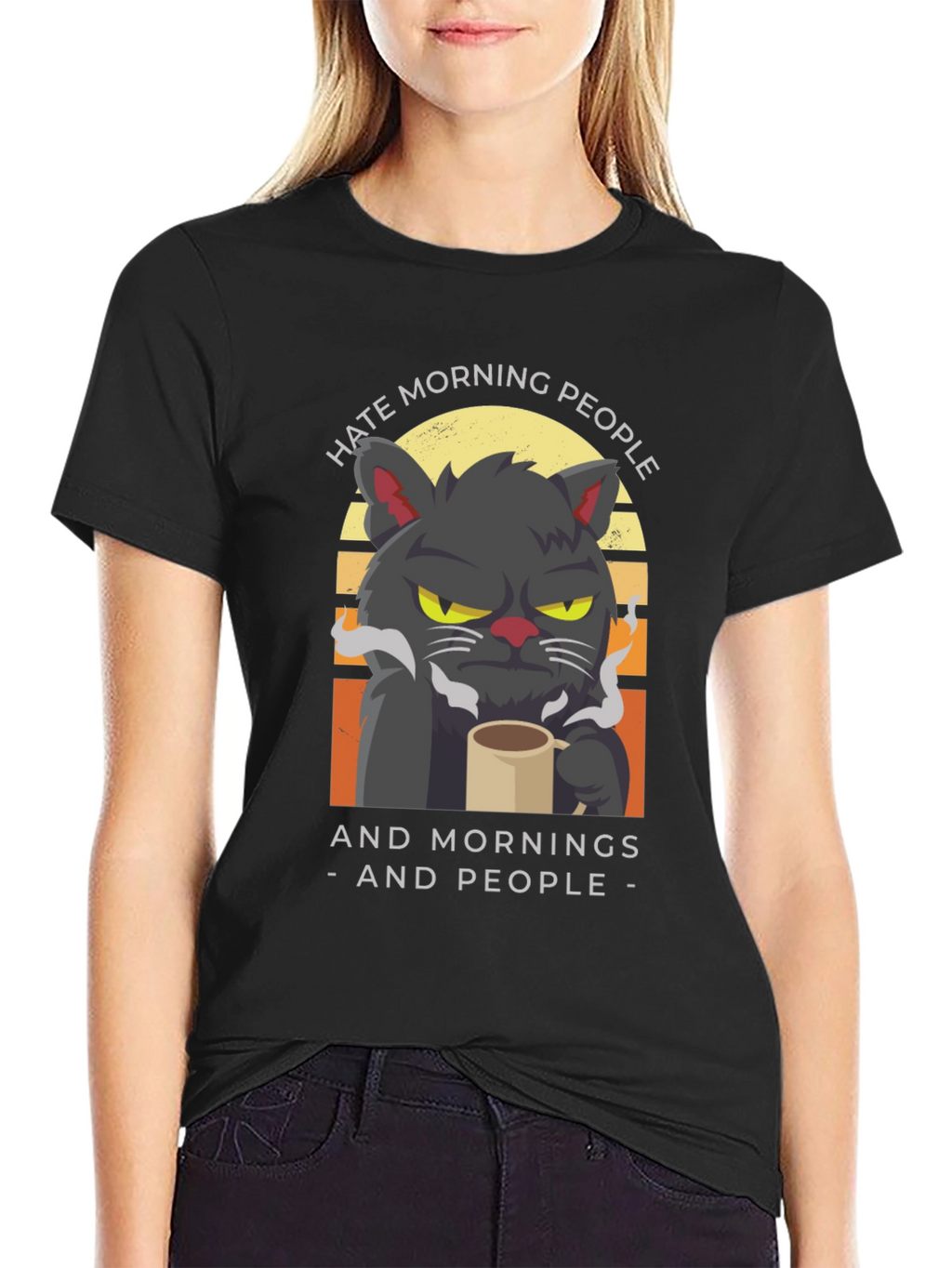 Hate Morning People Cat Graphic T-Shirt