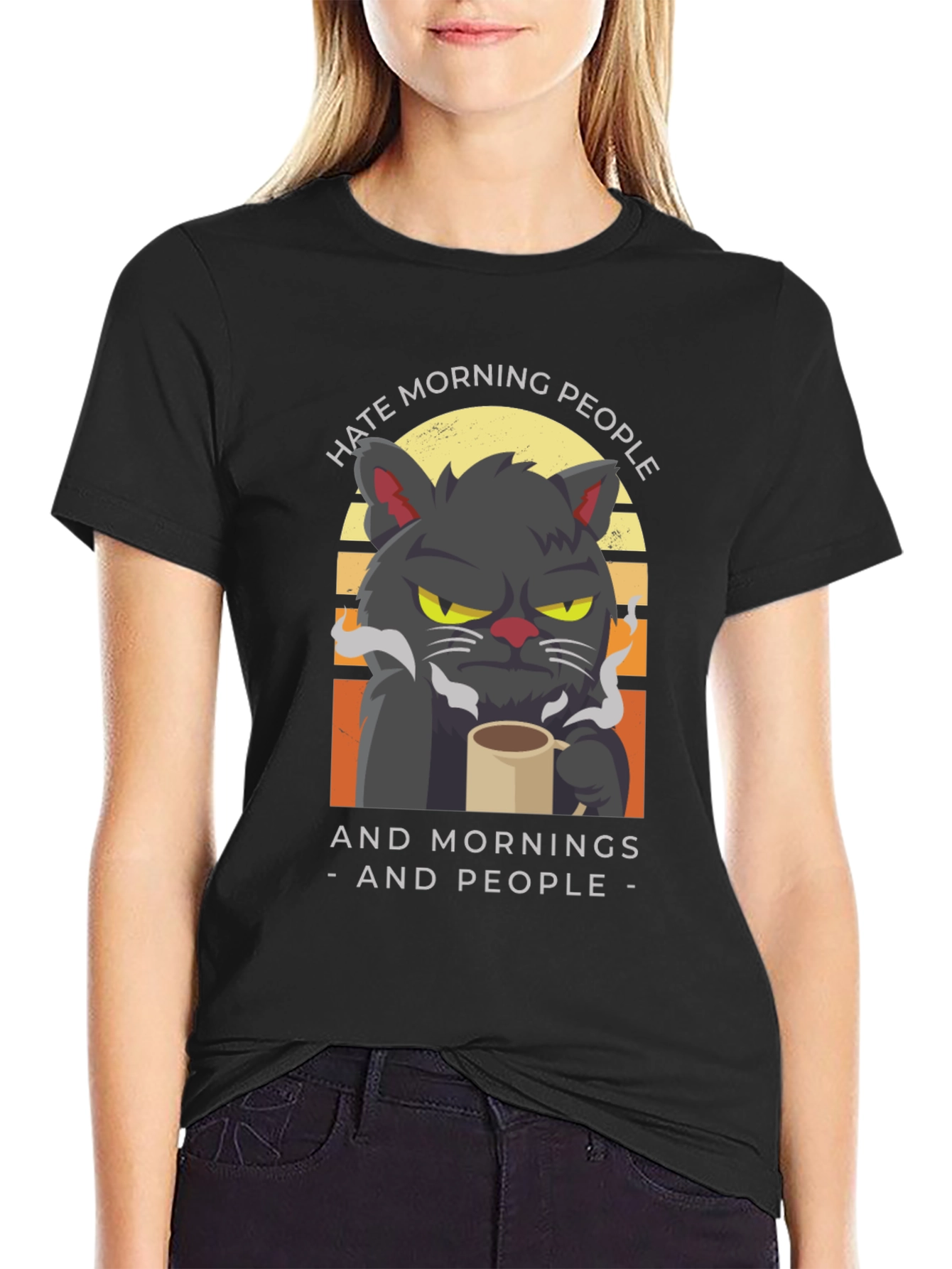 Hate Morning People Cat Graphic T-Shirt