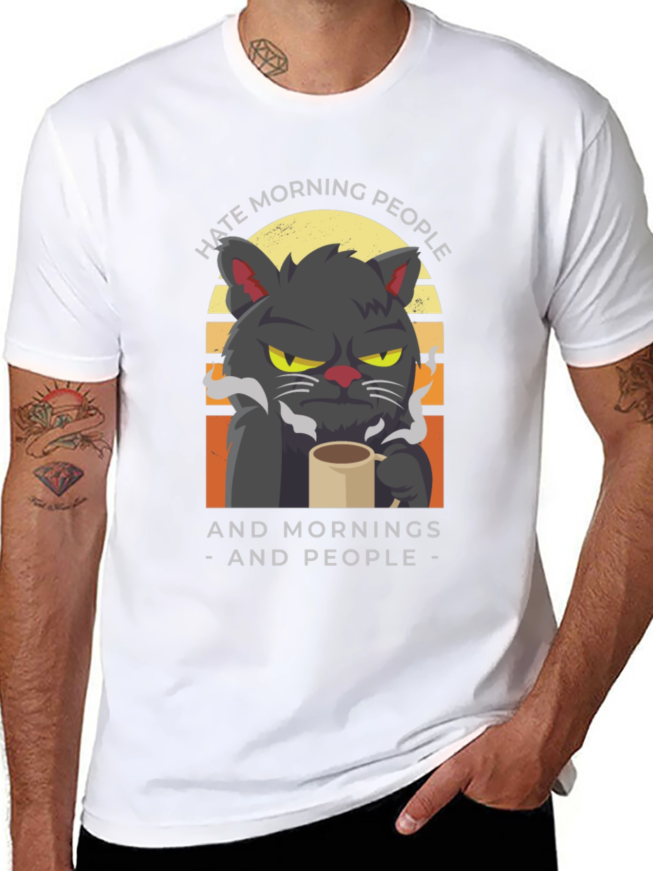 Hate Morning People Cat Graphic T-Shirt