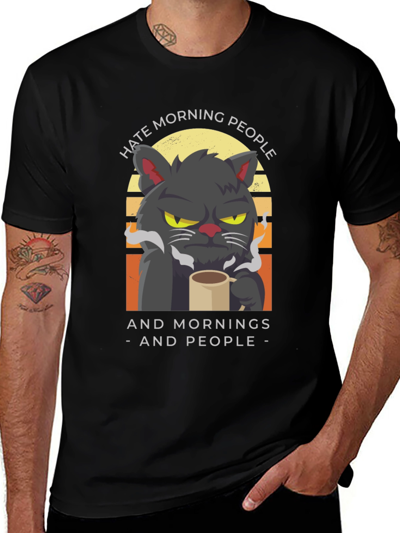Hate Morning People Cat Graphic T-Shirt