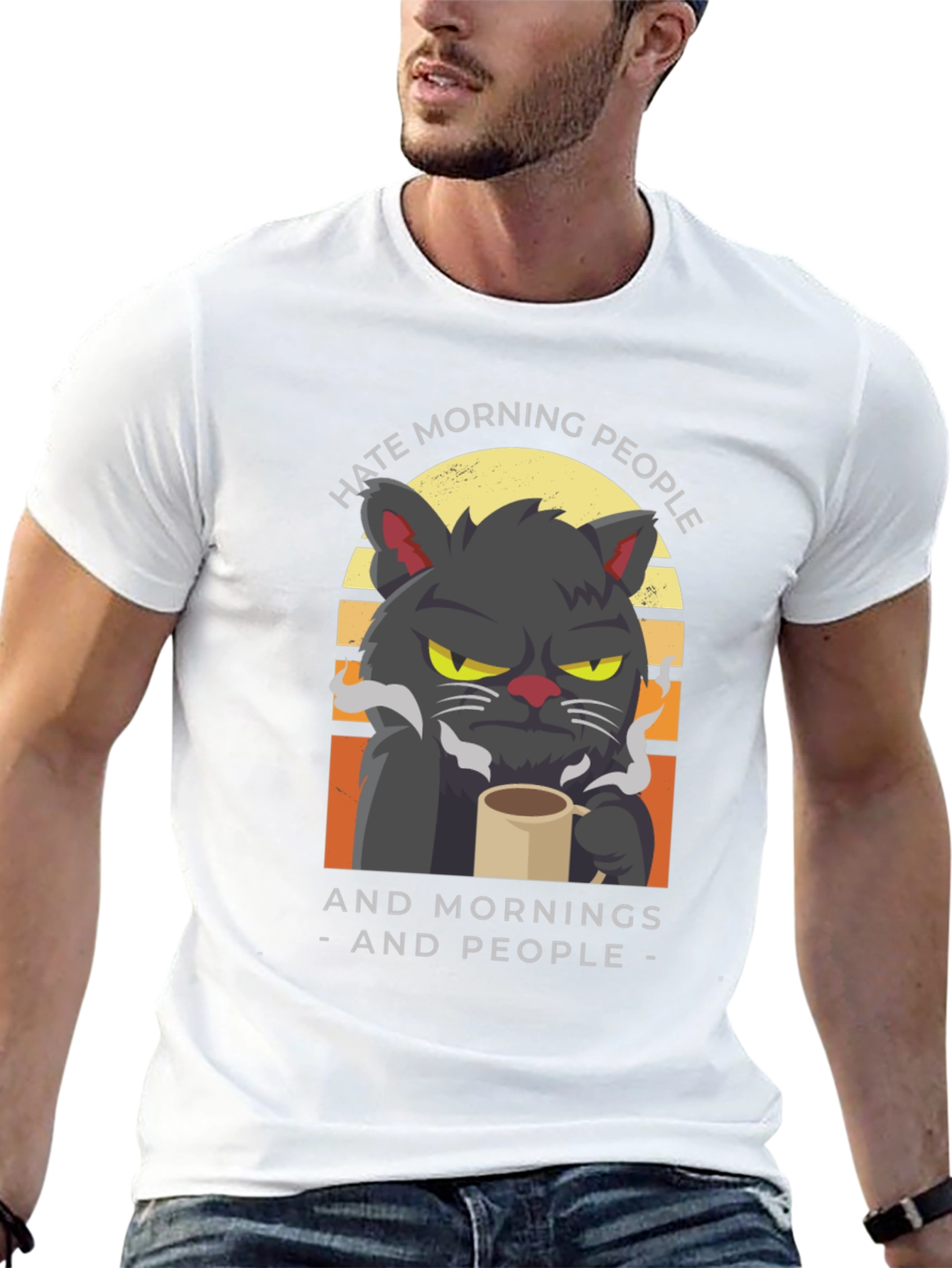 Hate Morning People Cat Graphic T-Shirt