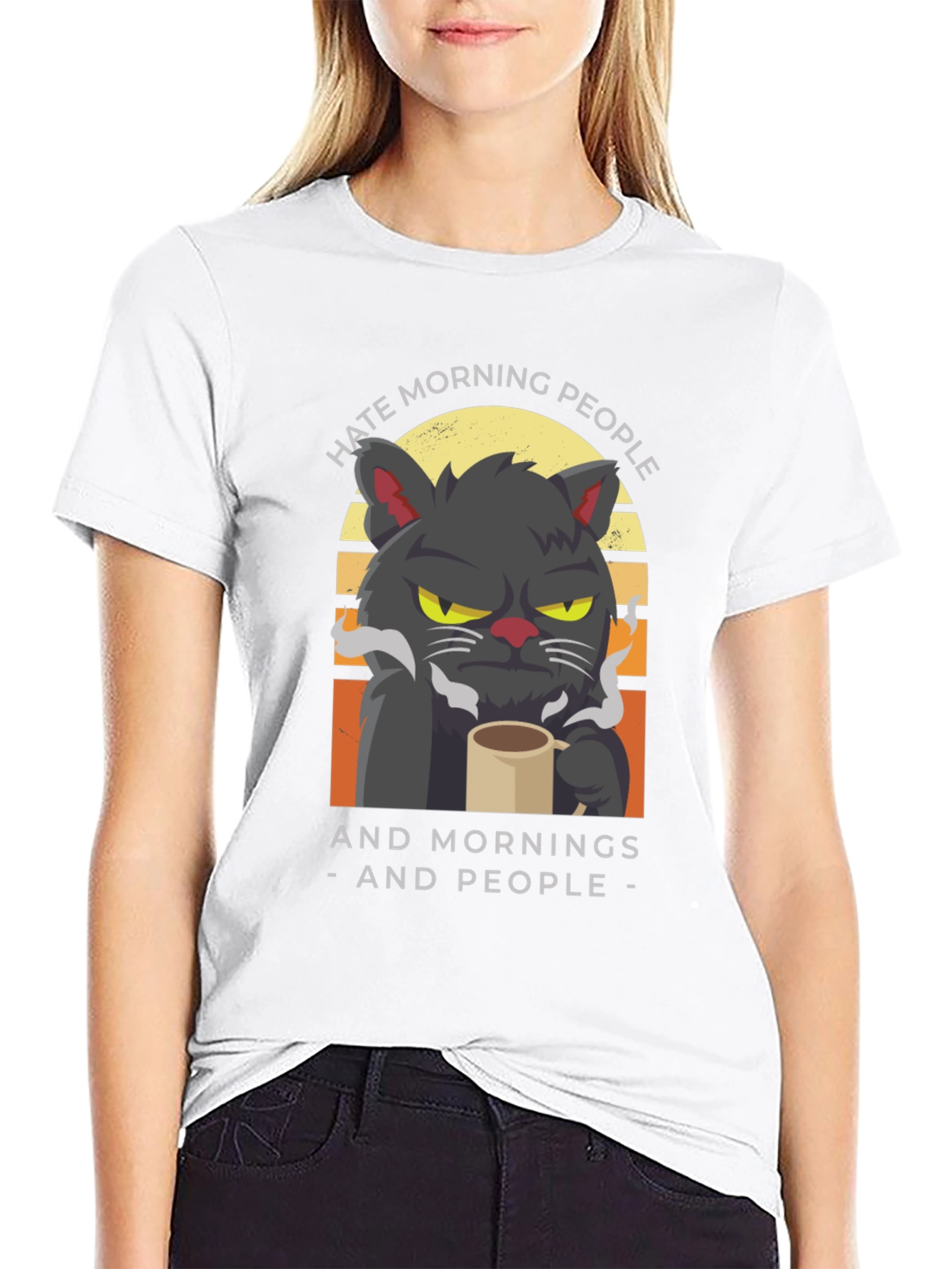 Hate Morning People Cat Graphic T-Shirt