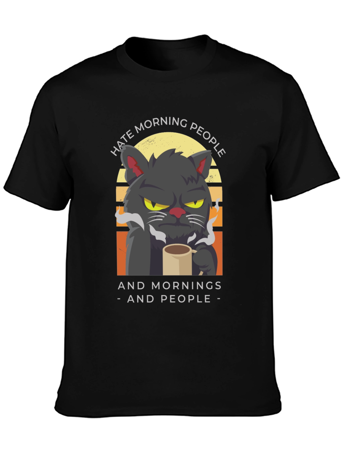 Hate Morning People Cat Graphic T-Shirt