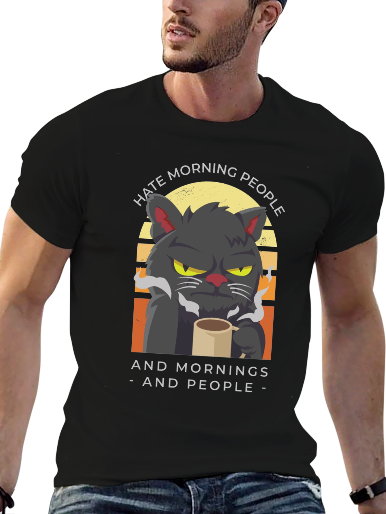 Hate Morning People Cat Graphic T-Shirt