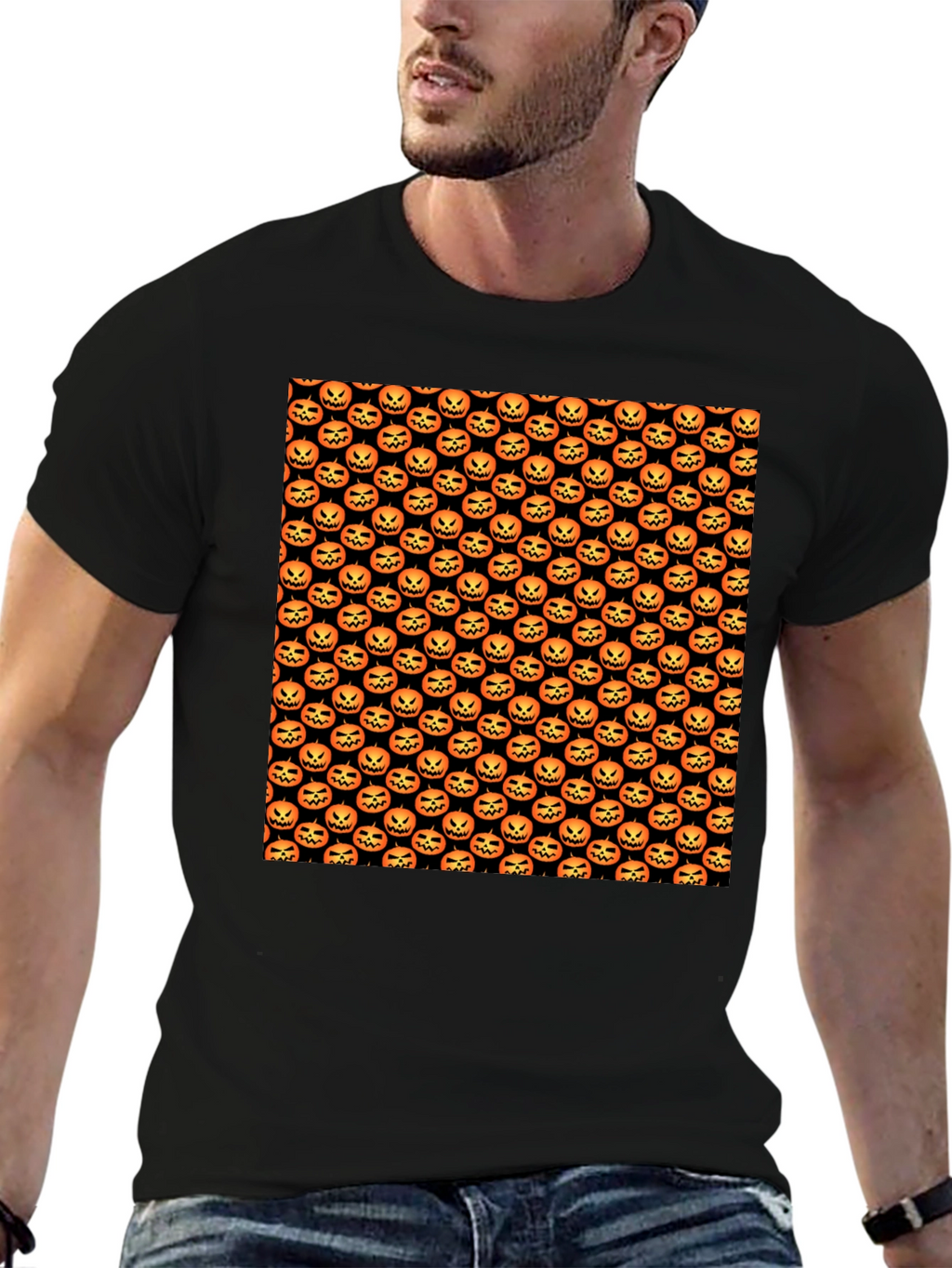 Halloween Pumpkin Pattern T-Shirt - Spooky Season Style