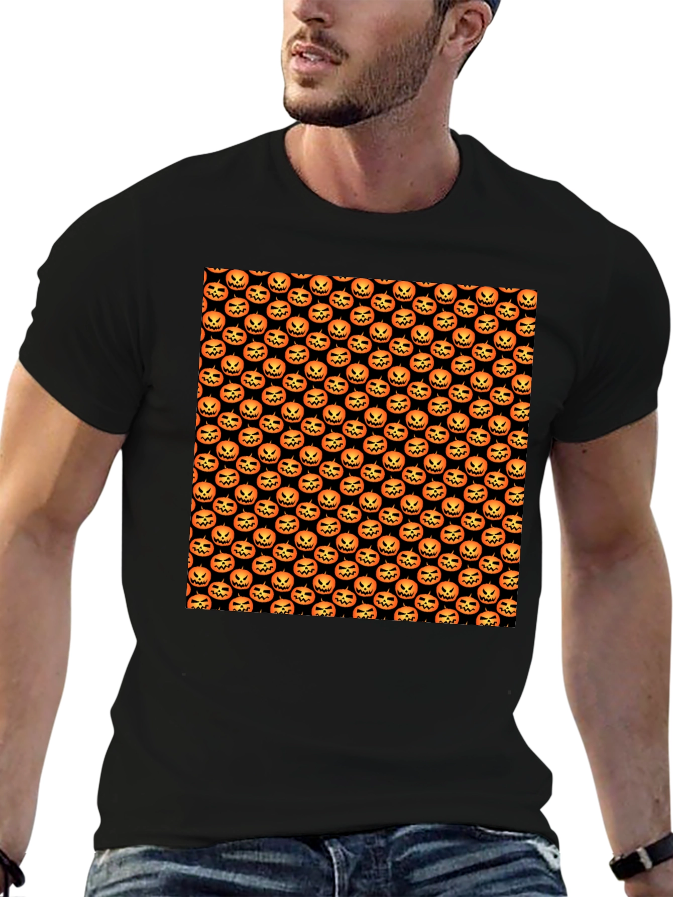 Halloween Pumpkin Pattern T-Shirt - Spooky Season Style